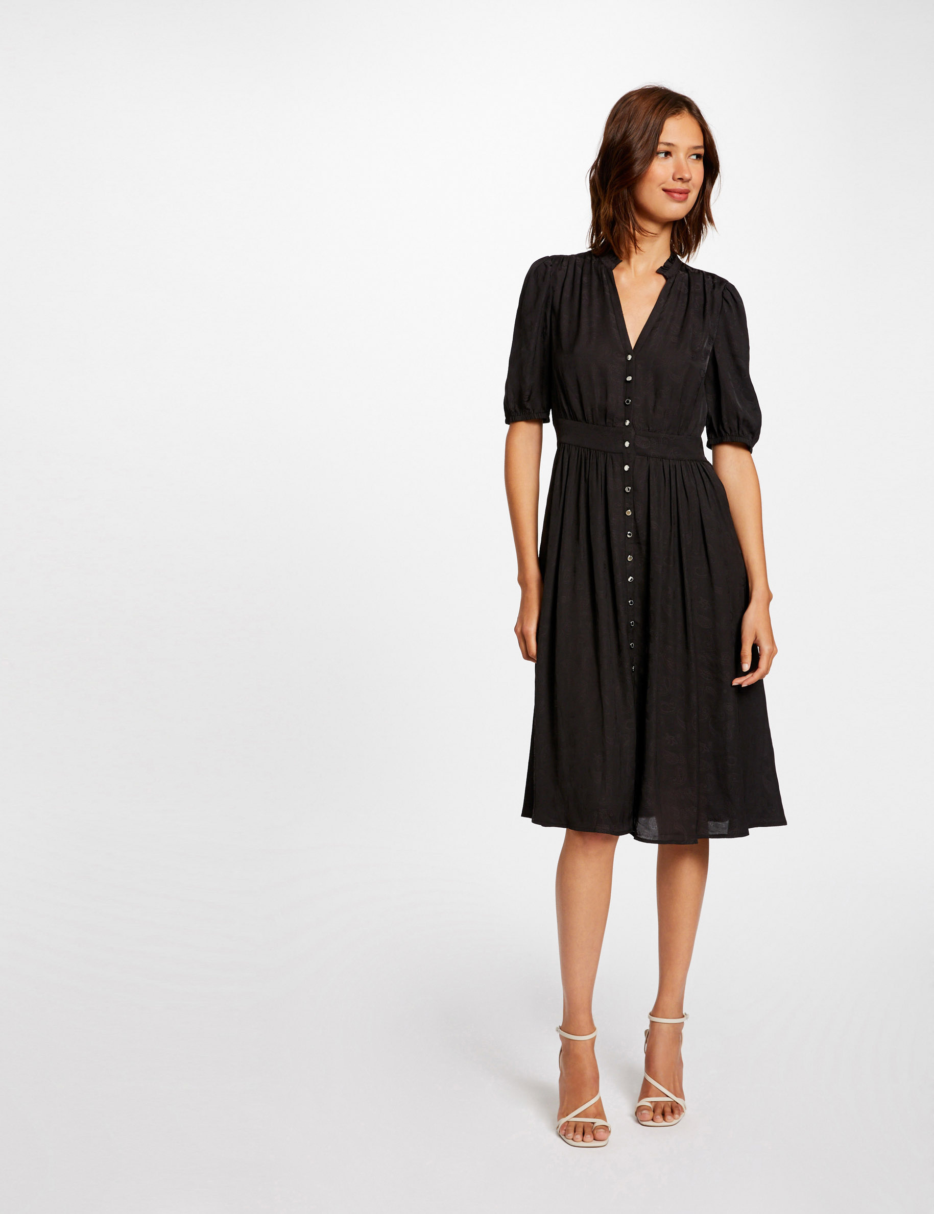 Robe droite imprimé cachemire noir femme