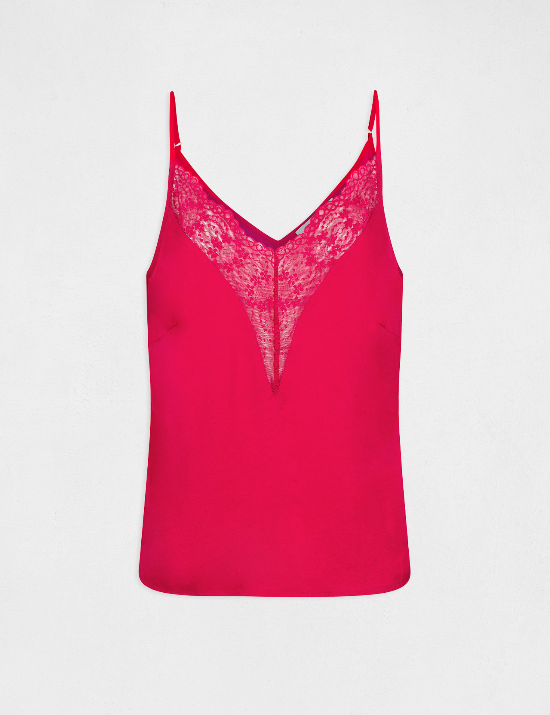 Blouse bretelles fines à dentelle framboise femme