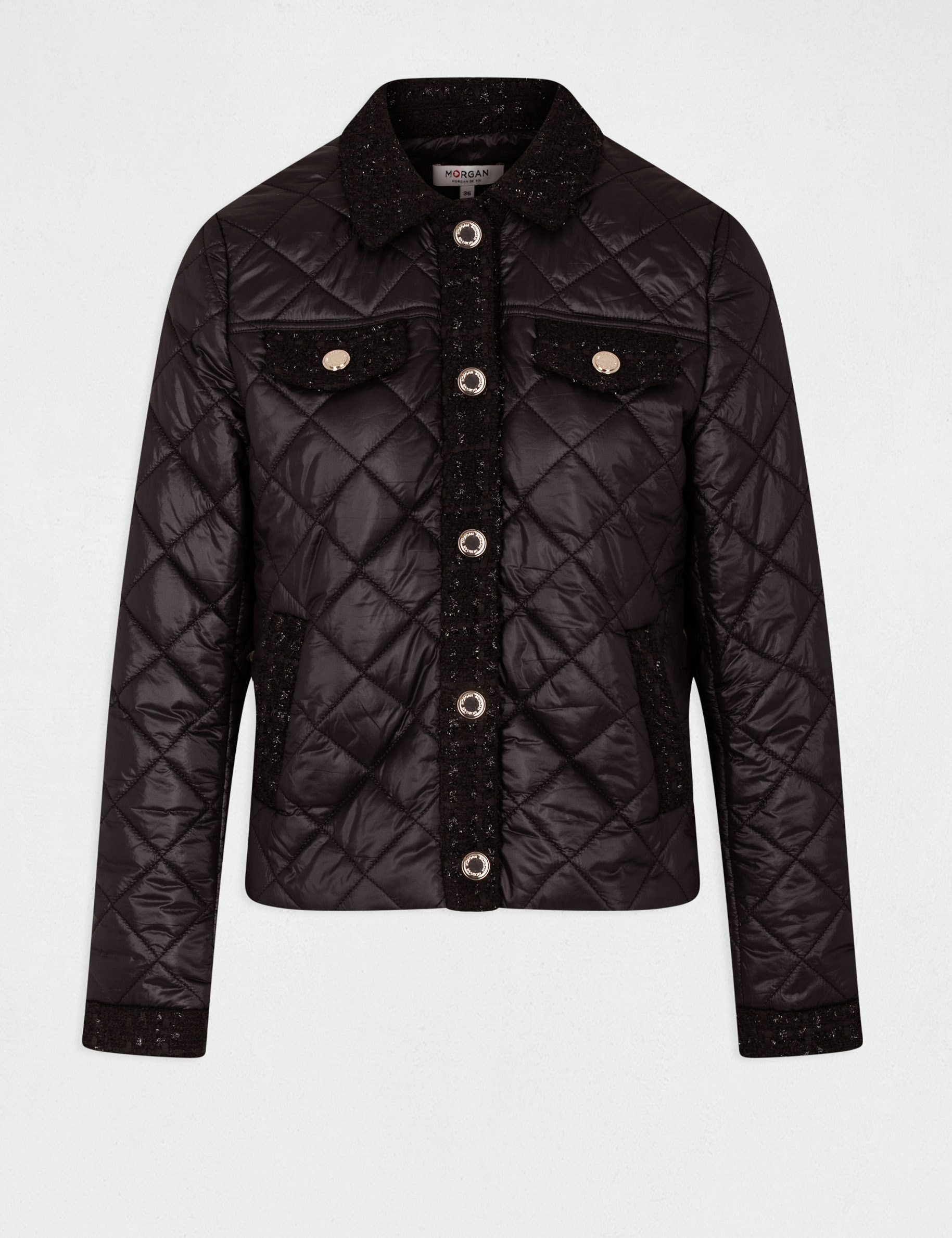 Doudoune droite boutonnée noir femme Doudoune droite boutonnée noir femme