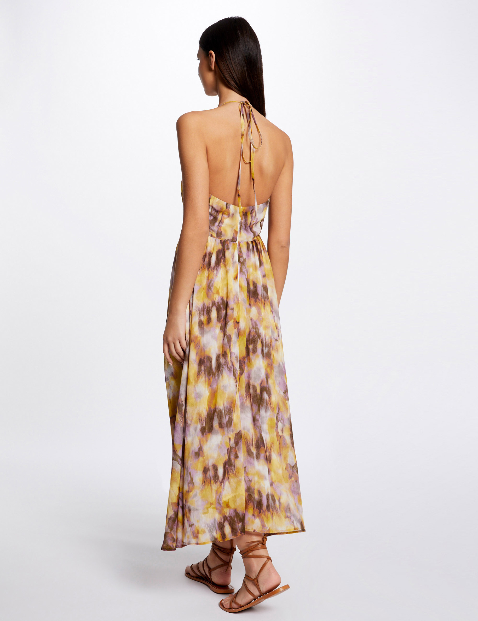 Robe longue évasée imprimé abstrait multico femme Robe longue évasée imprimé abstrait multico femme