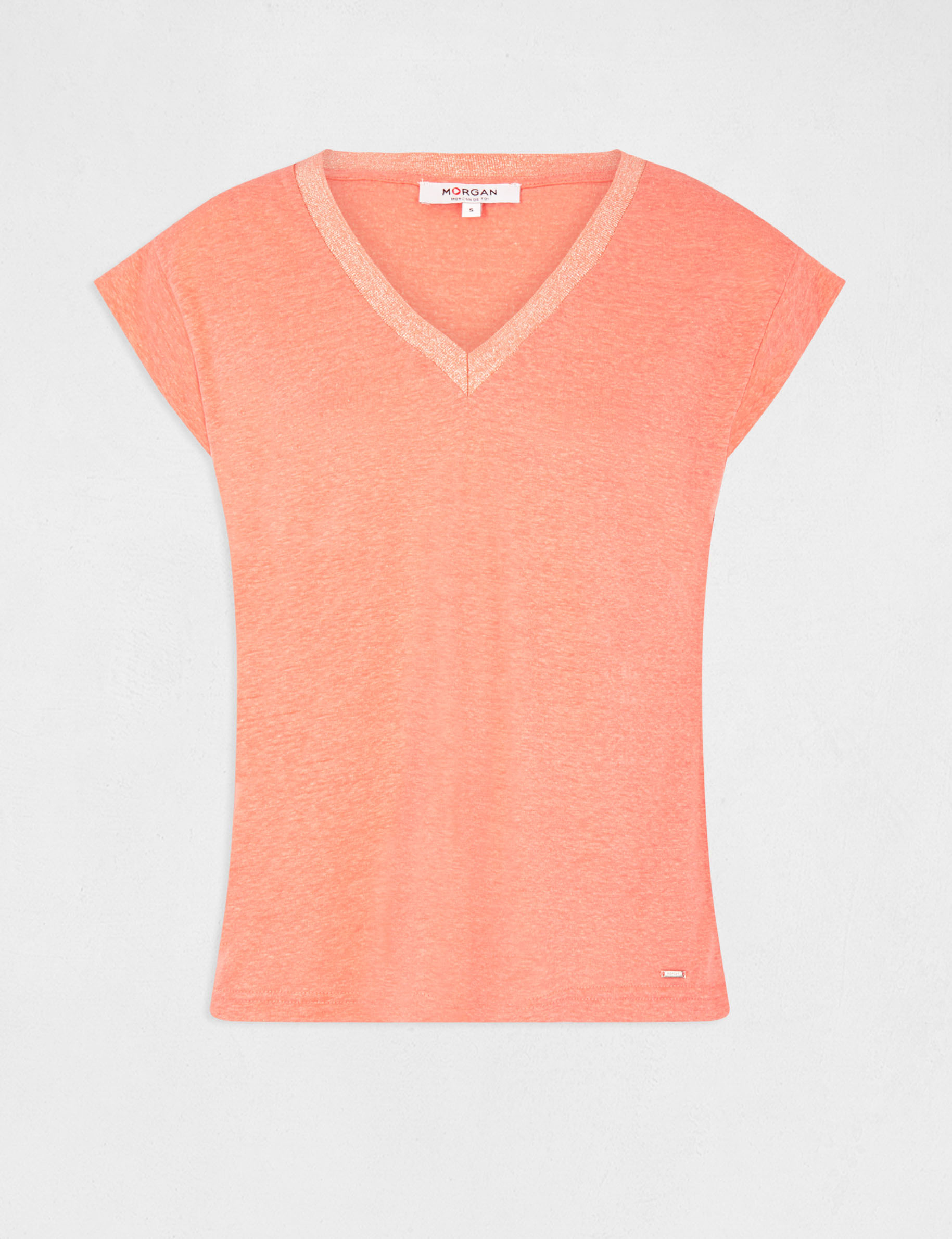 T-shirt manches courtes à col en V orange femme T-shirt manches courtes à col en V orange femme