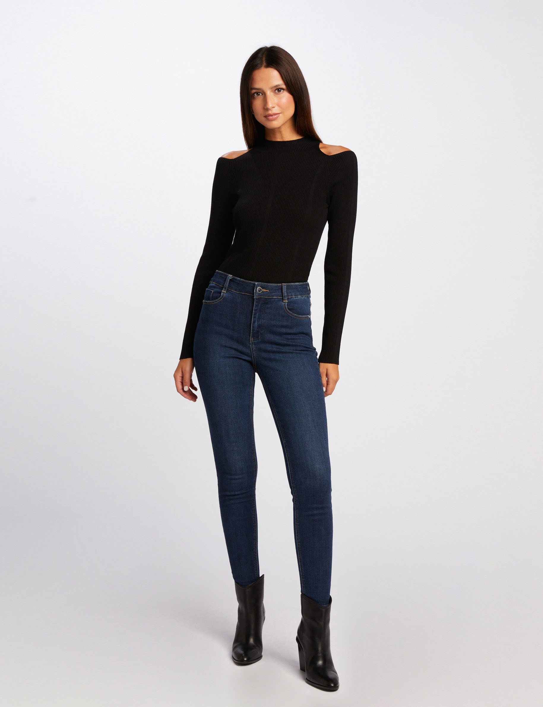 pull manches longues avec ouvertures noir femme Pull manches longues avec ouvertures noir femme