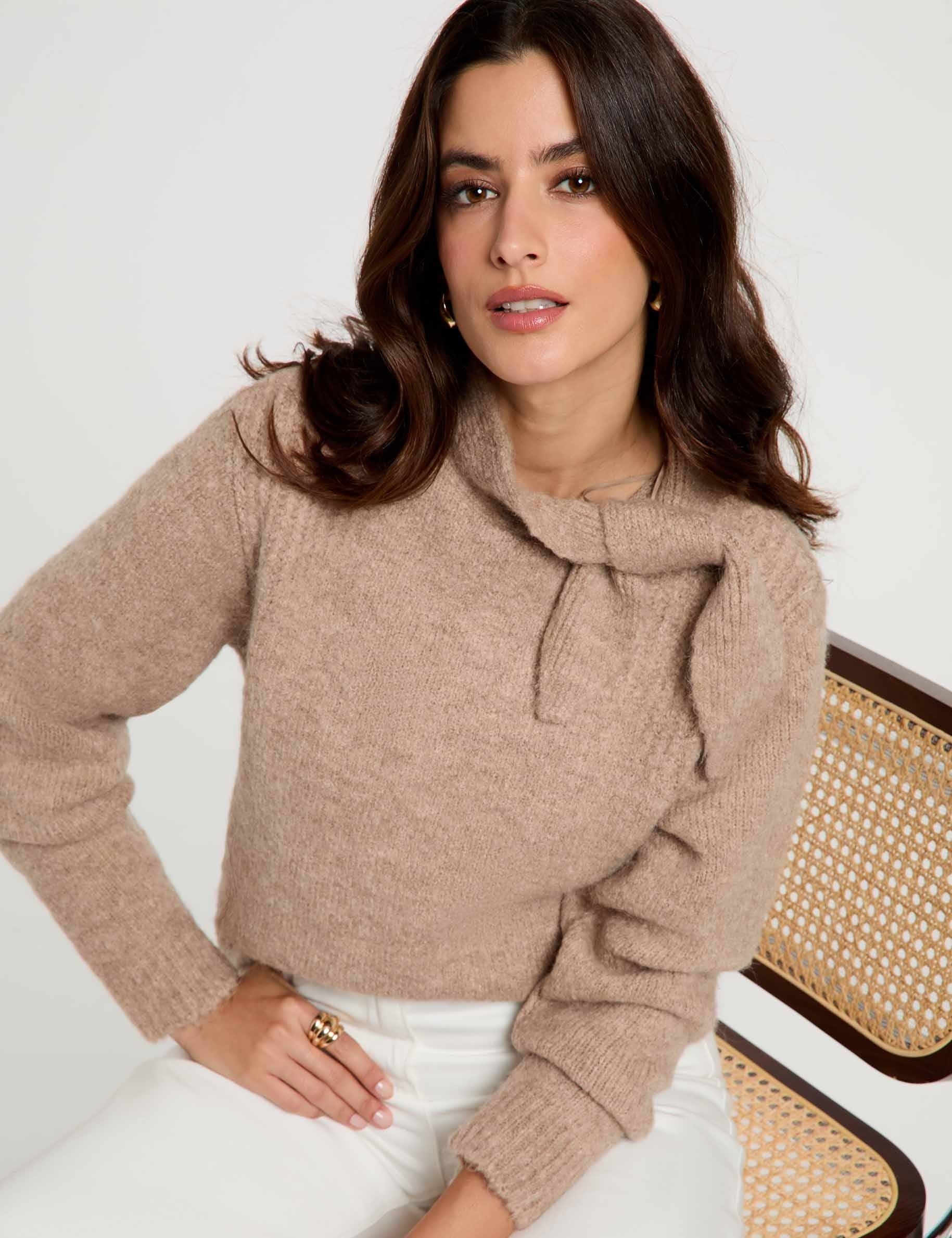 Pull col montant beige moyen femme