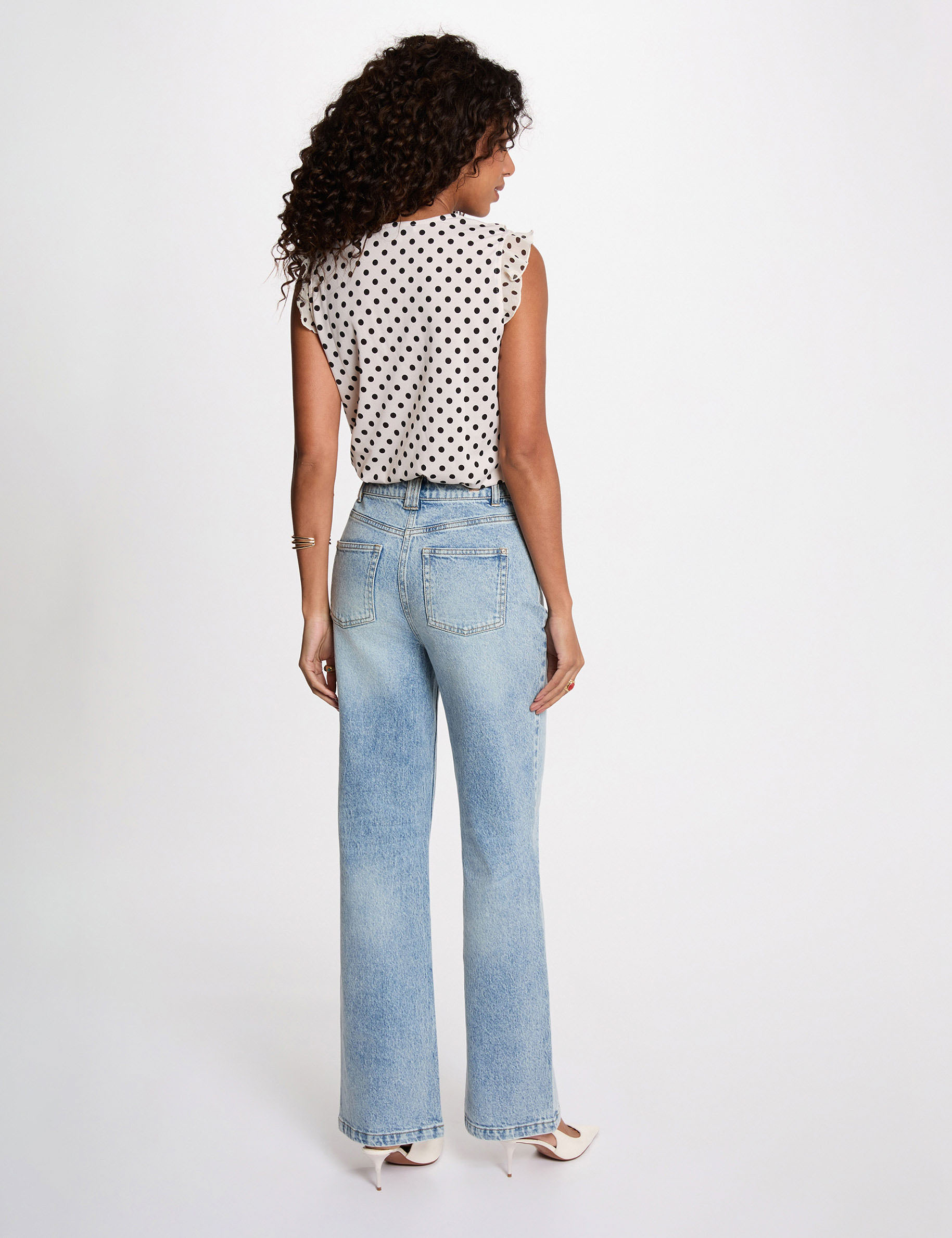 Chemise col v manches courtes ivoire femme