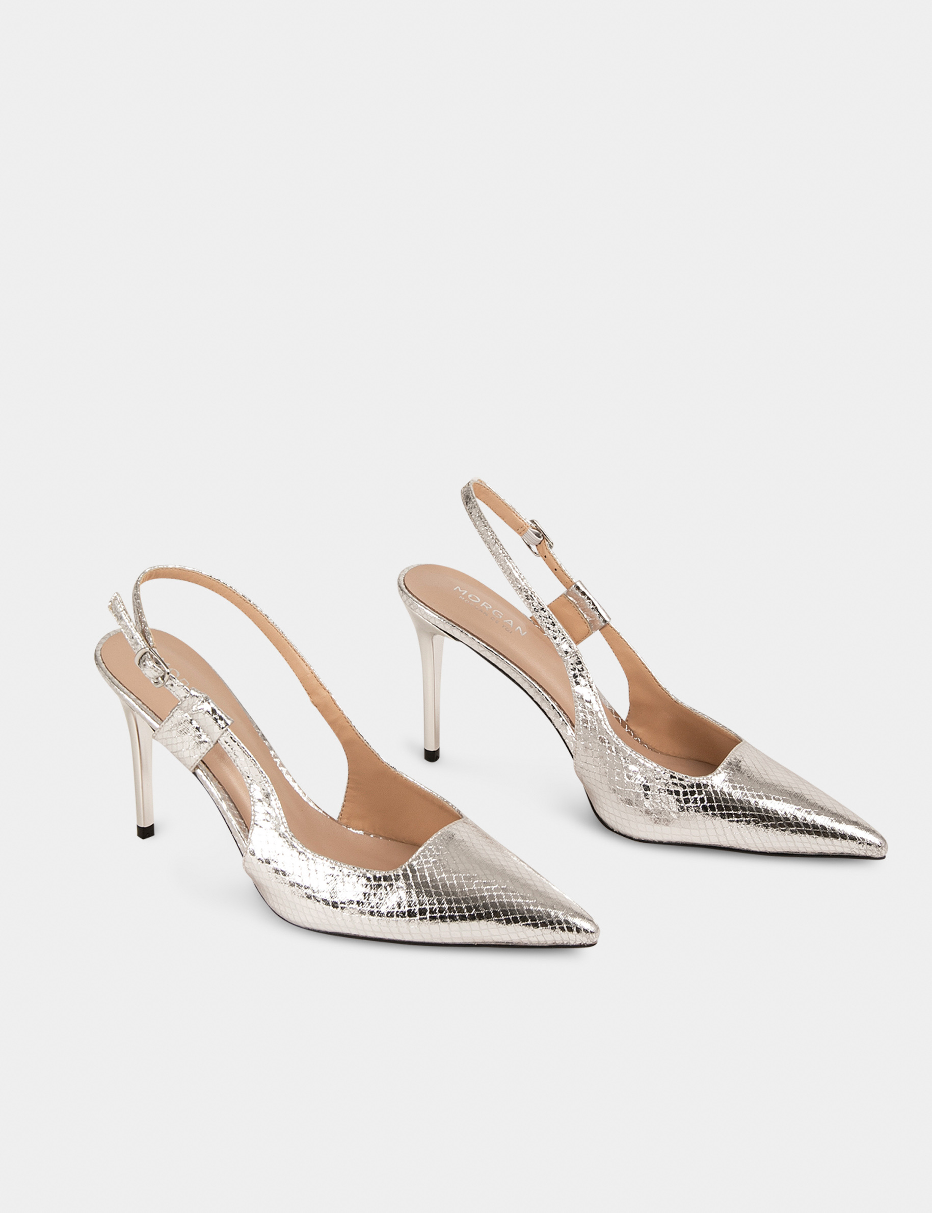 Sandales slingback aspect métallisé argente femme Sandales slingback aspect métallisé argente femme