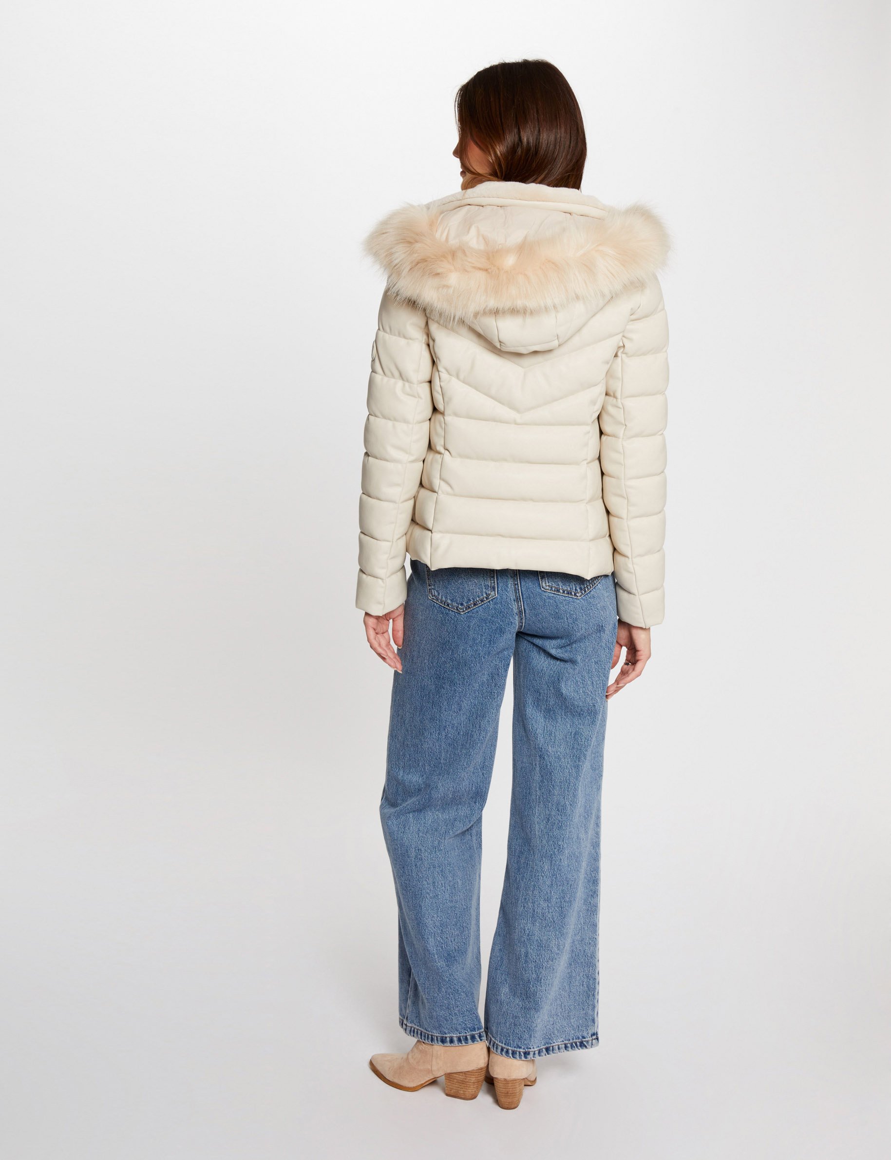 doudoune simili cuir capuche ivoire femme Doudoune simili cuir capuche ivoire femme