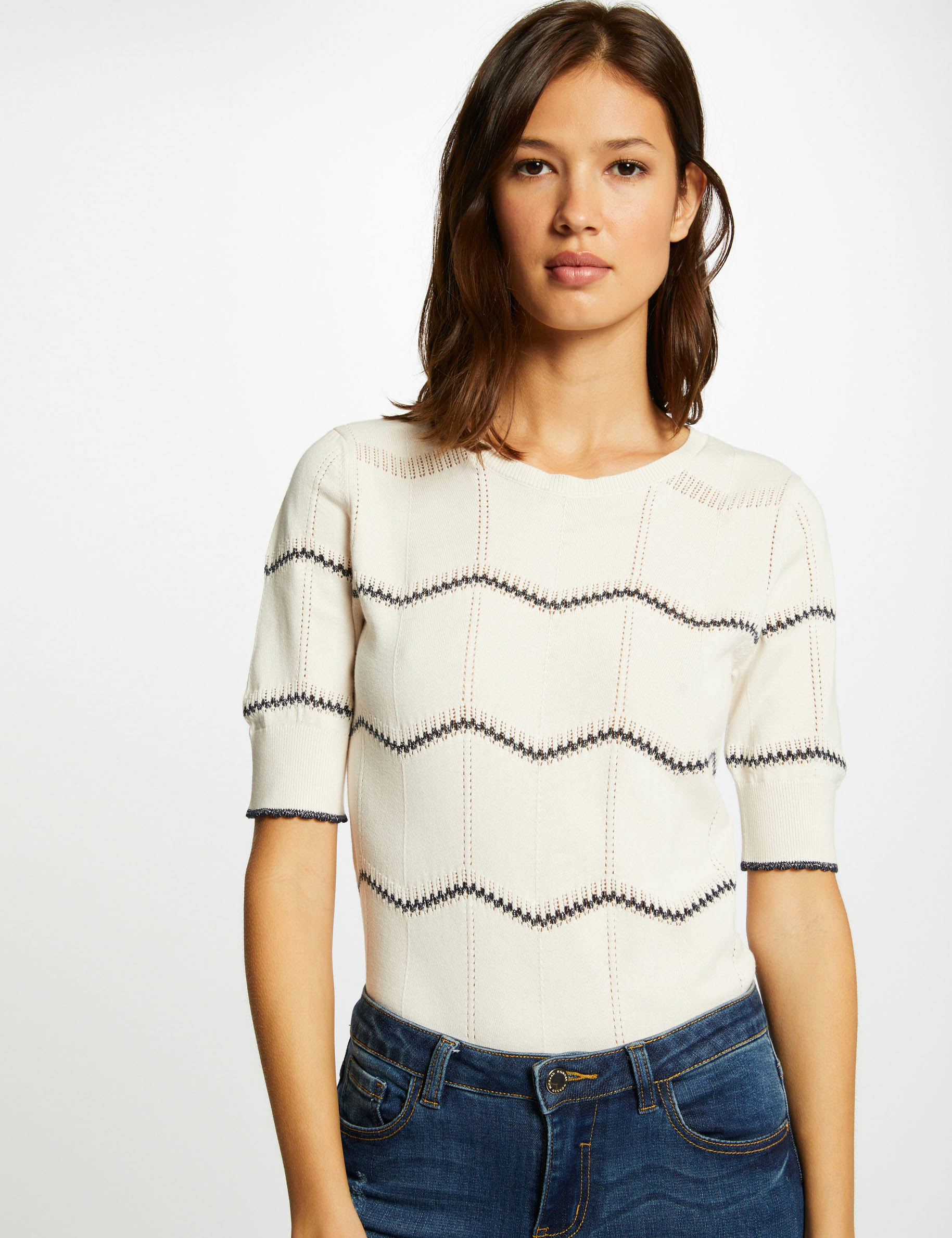pull manches courtes a rayures ivoire femme Pull manches courtes à rayures ivoire femme