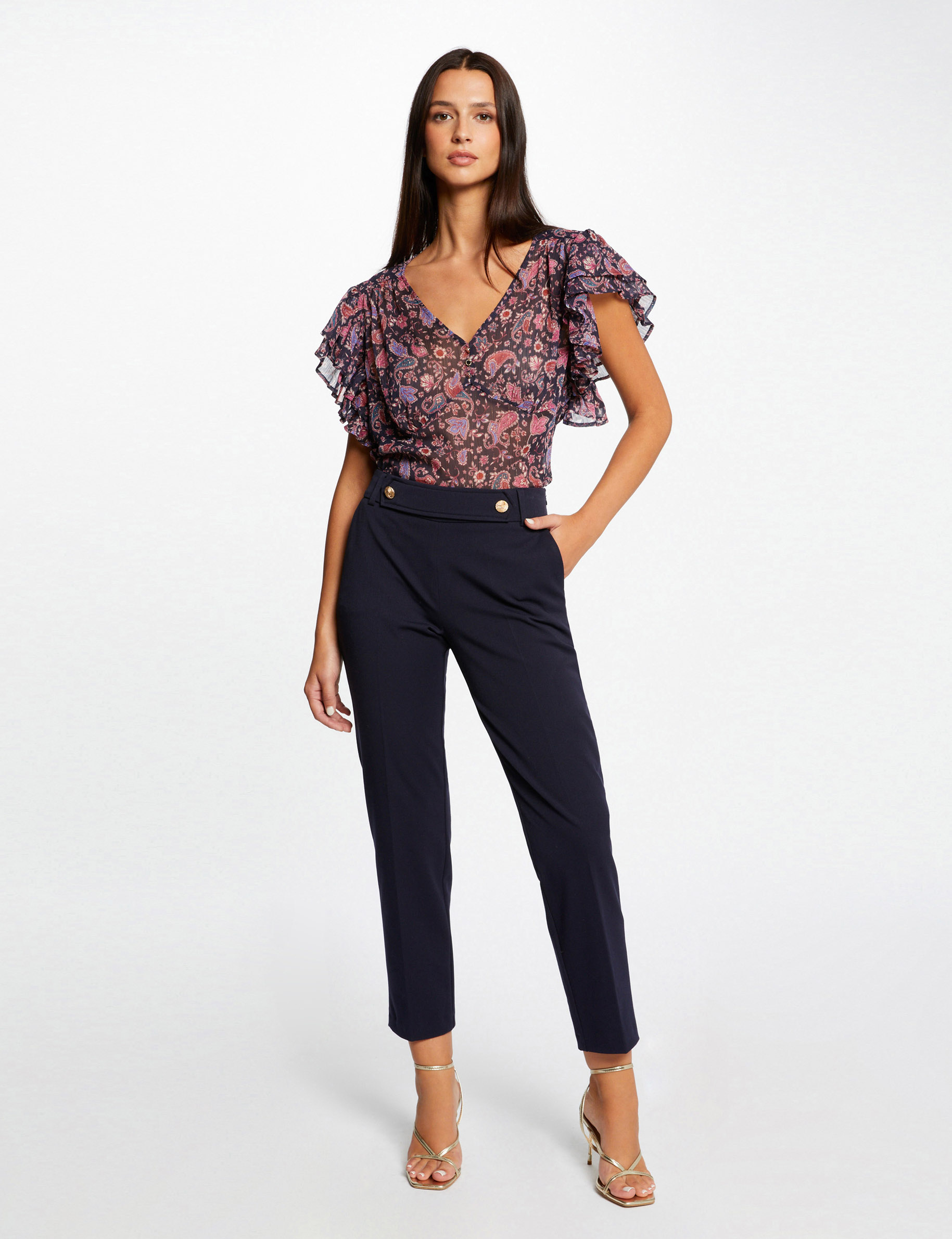 Pantalon tailleur ajusté 7/8ème marine femme