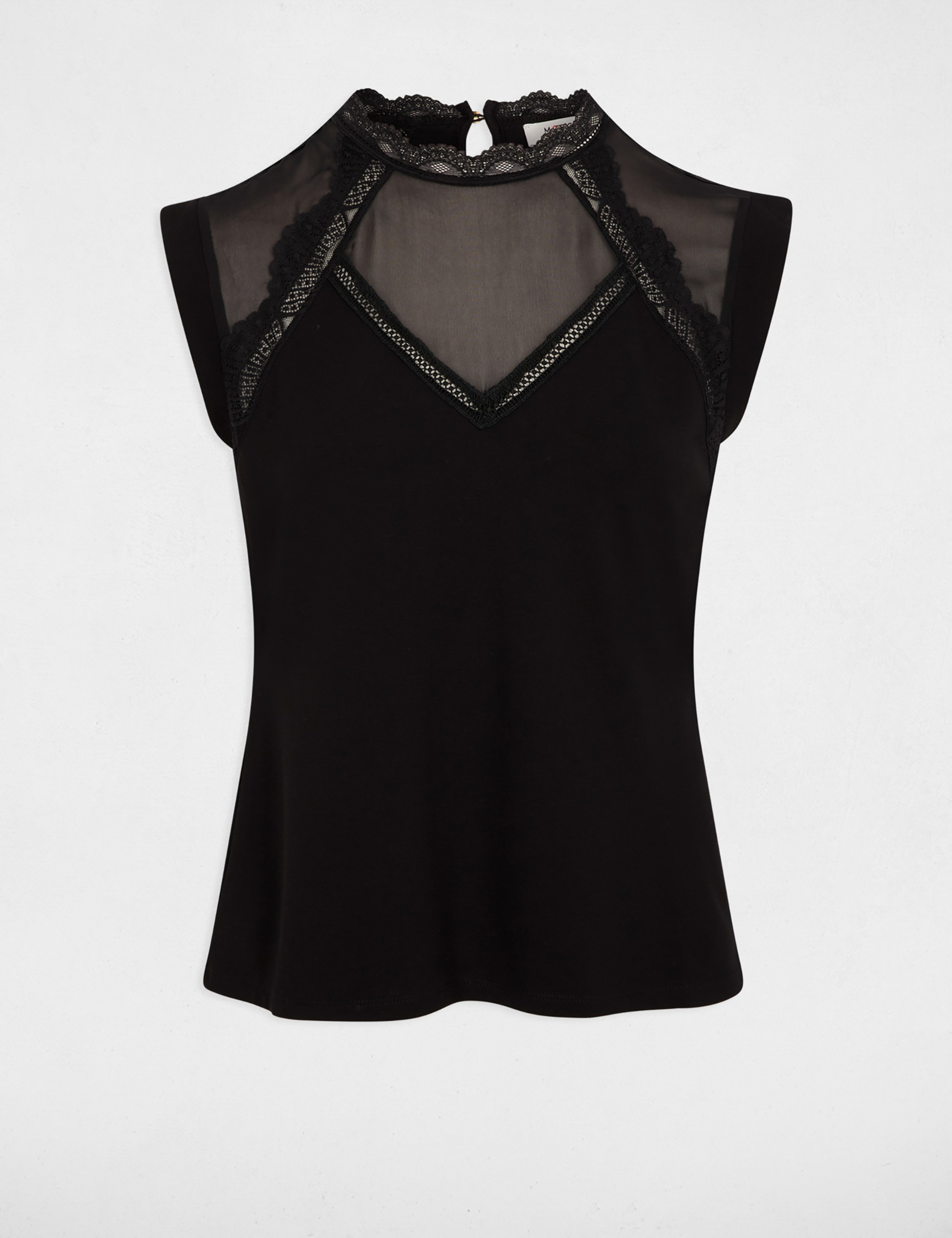 D&eacute;bardeur dentelle col montant noir femme