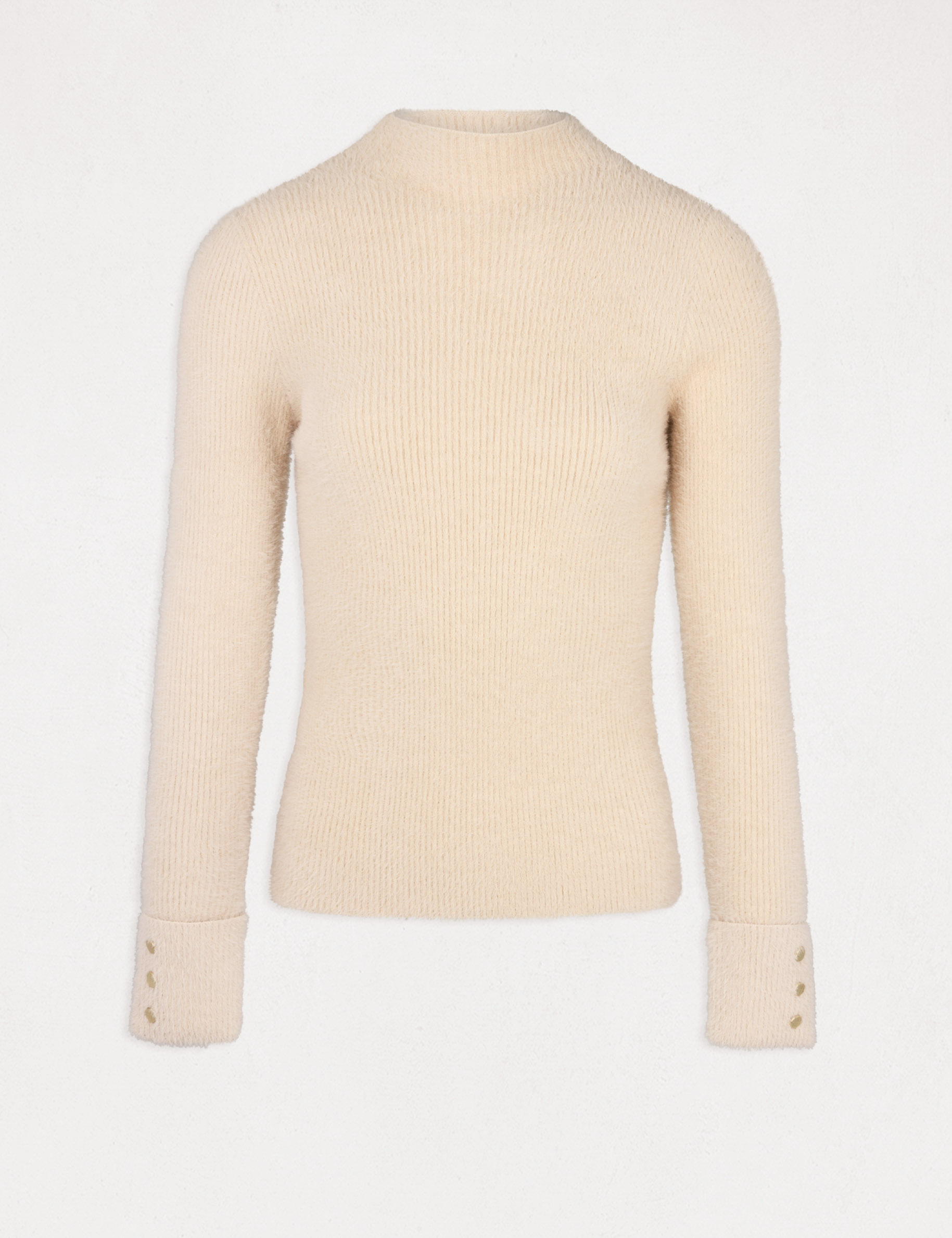 Pull manches longues maille duveteuse beige femme Pull manches longues maille duveteuse beige femme