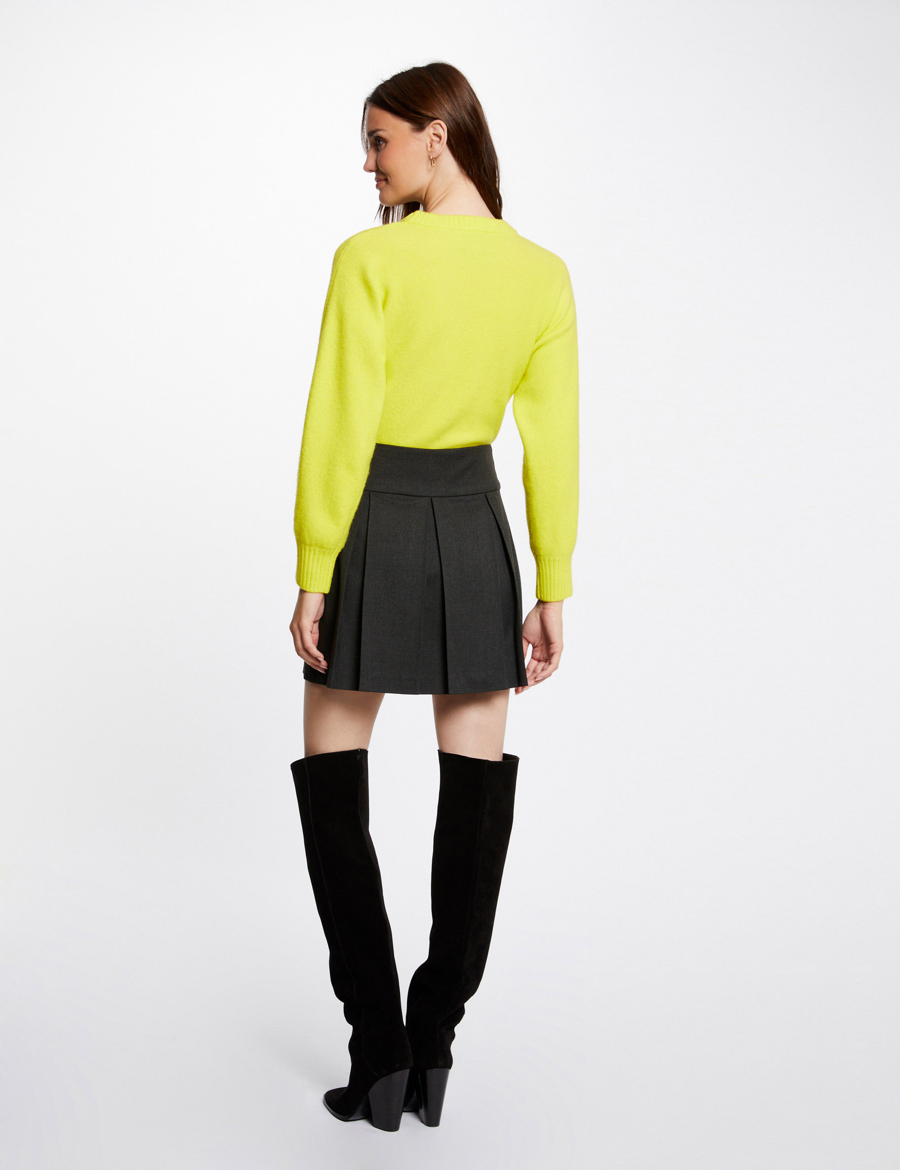 Pull manches longues à col rond anis femme