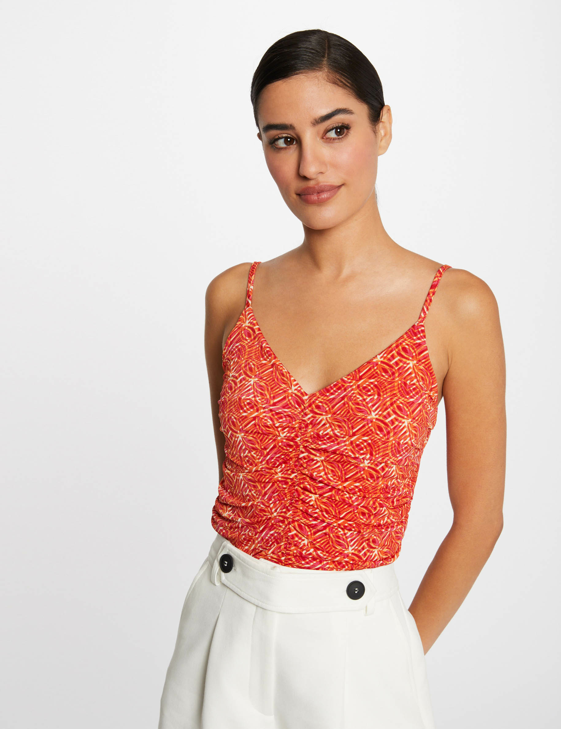 Image of Débardeur bretelles fines imprimé orange femme