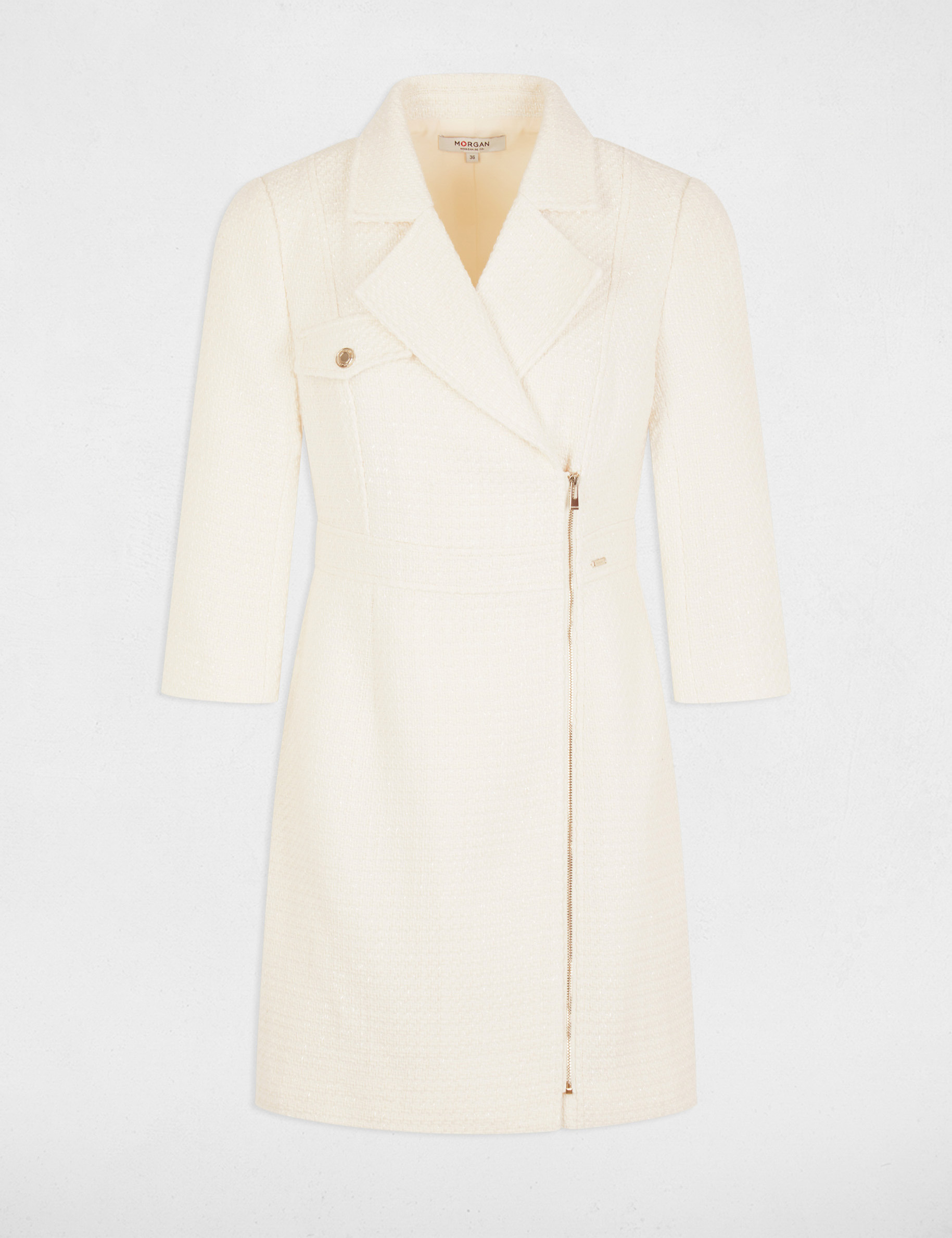 robe courte portefeuille tweed ivoire femme Robe courte portefeuille tweed ivoire femme
