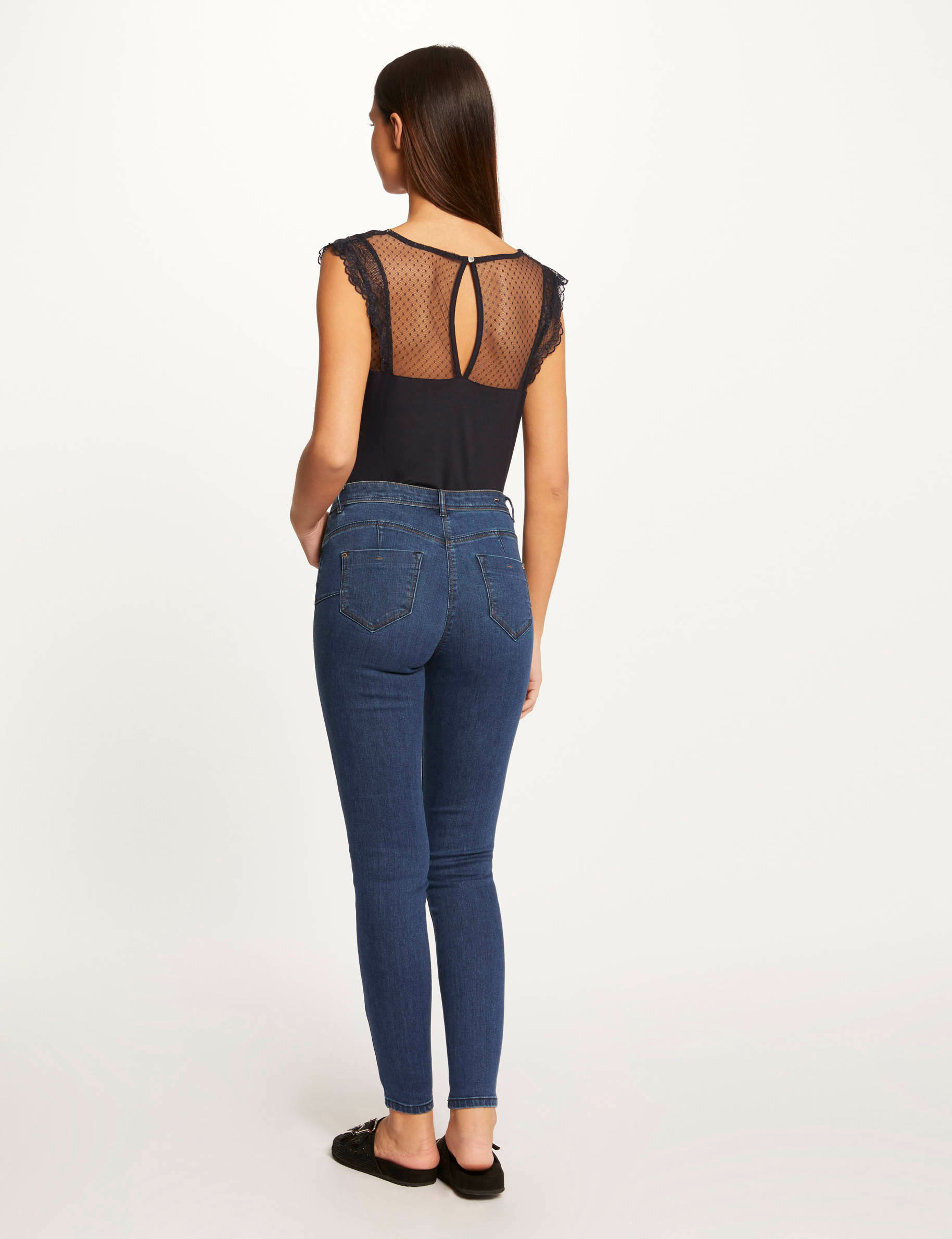 T-shirt manches courtes avec dentelle marine femme T-shirt manches courtes avec dentelle marine femme