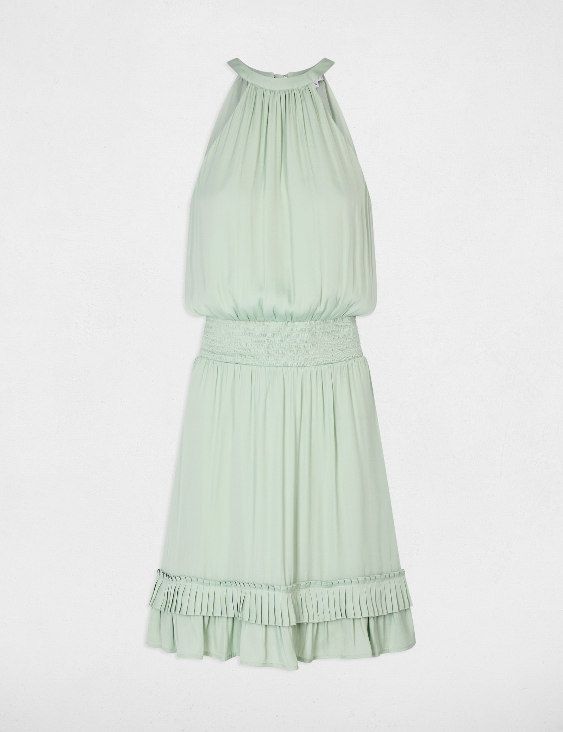 Robe courte col montant vert pastel femme