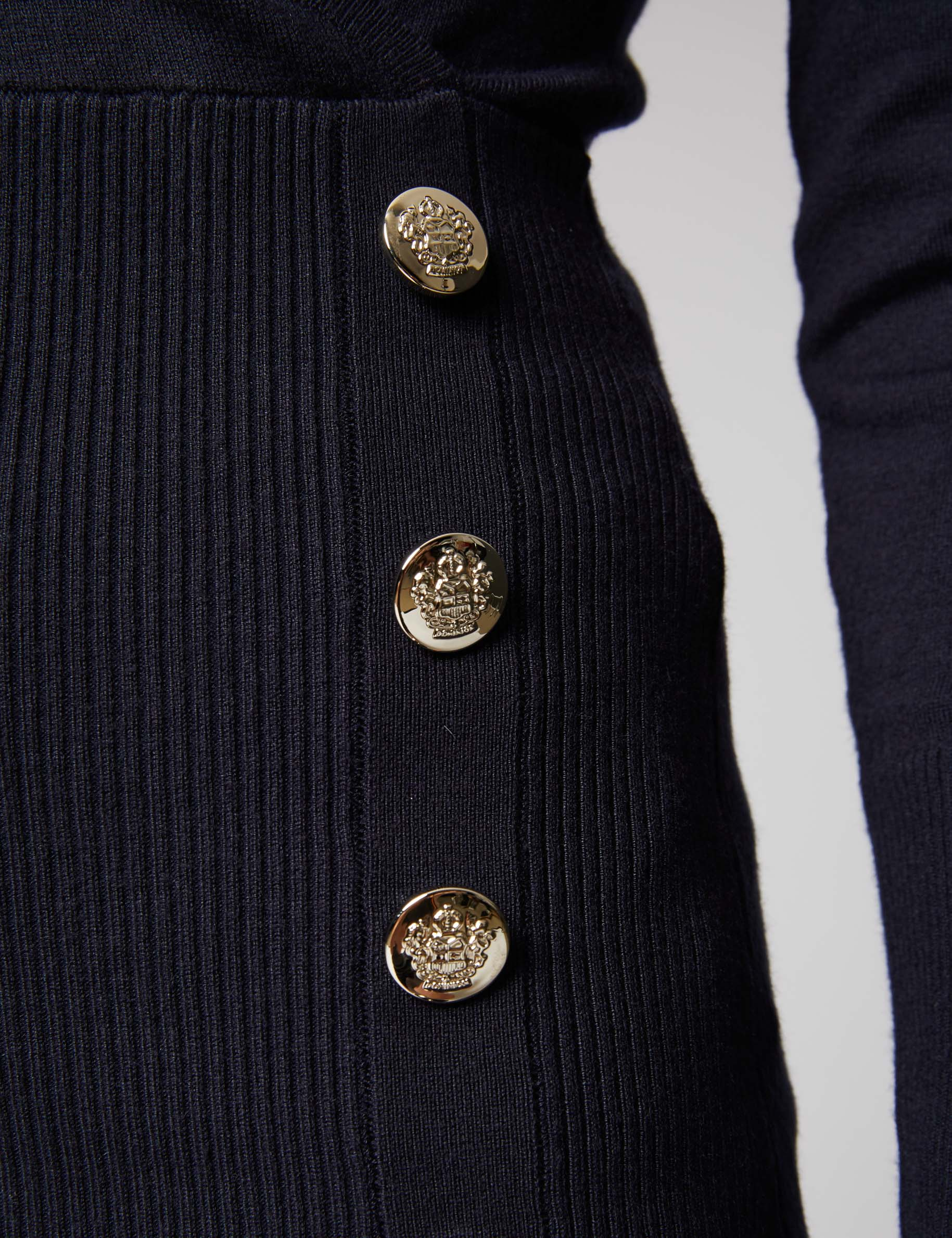 Pull manches longues &agrave; col effet crois&eacute; bleu marine femme