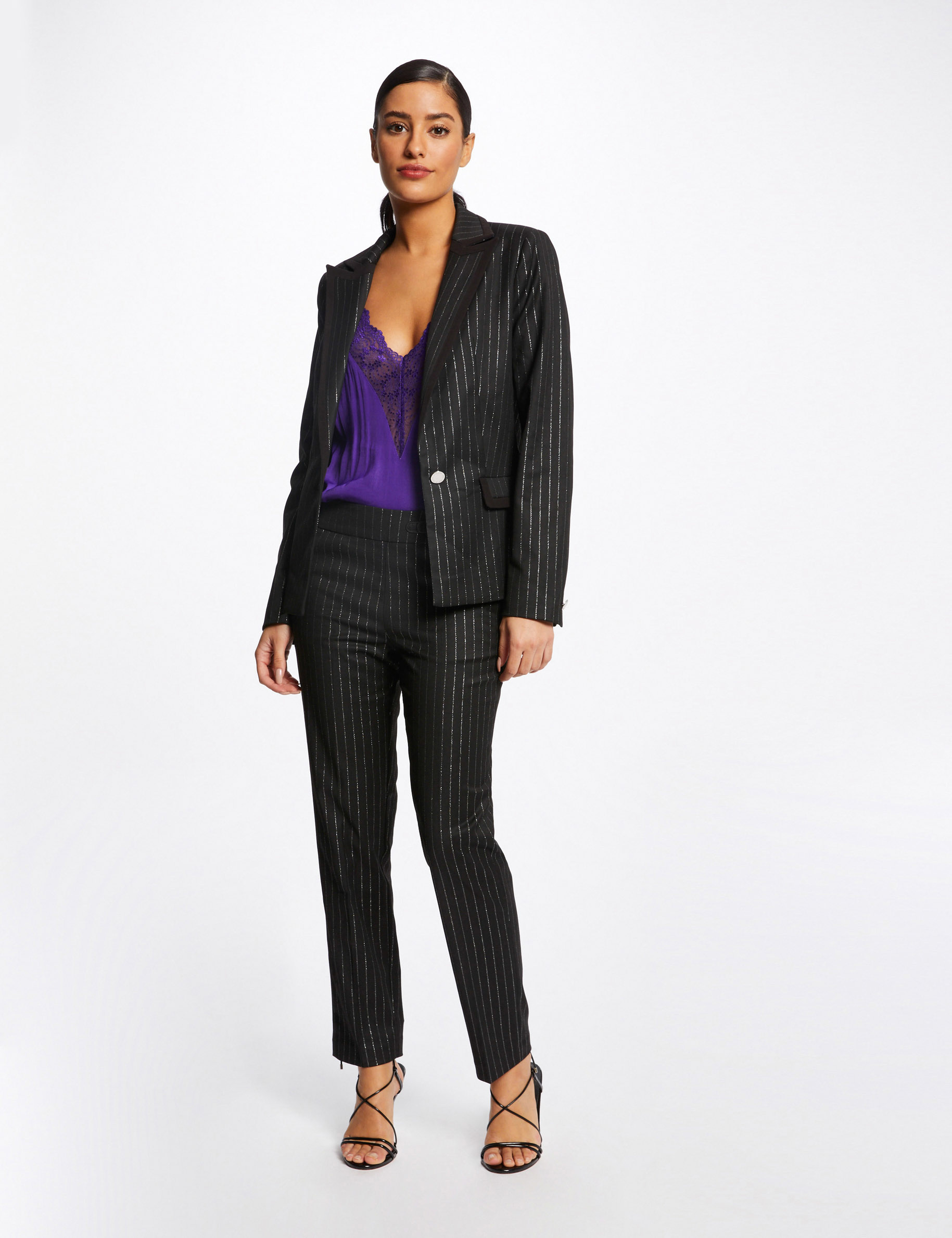 Veste tailleur droite a rayures noir femme Morgan