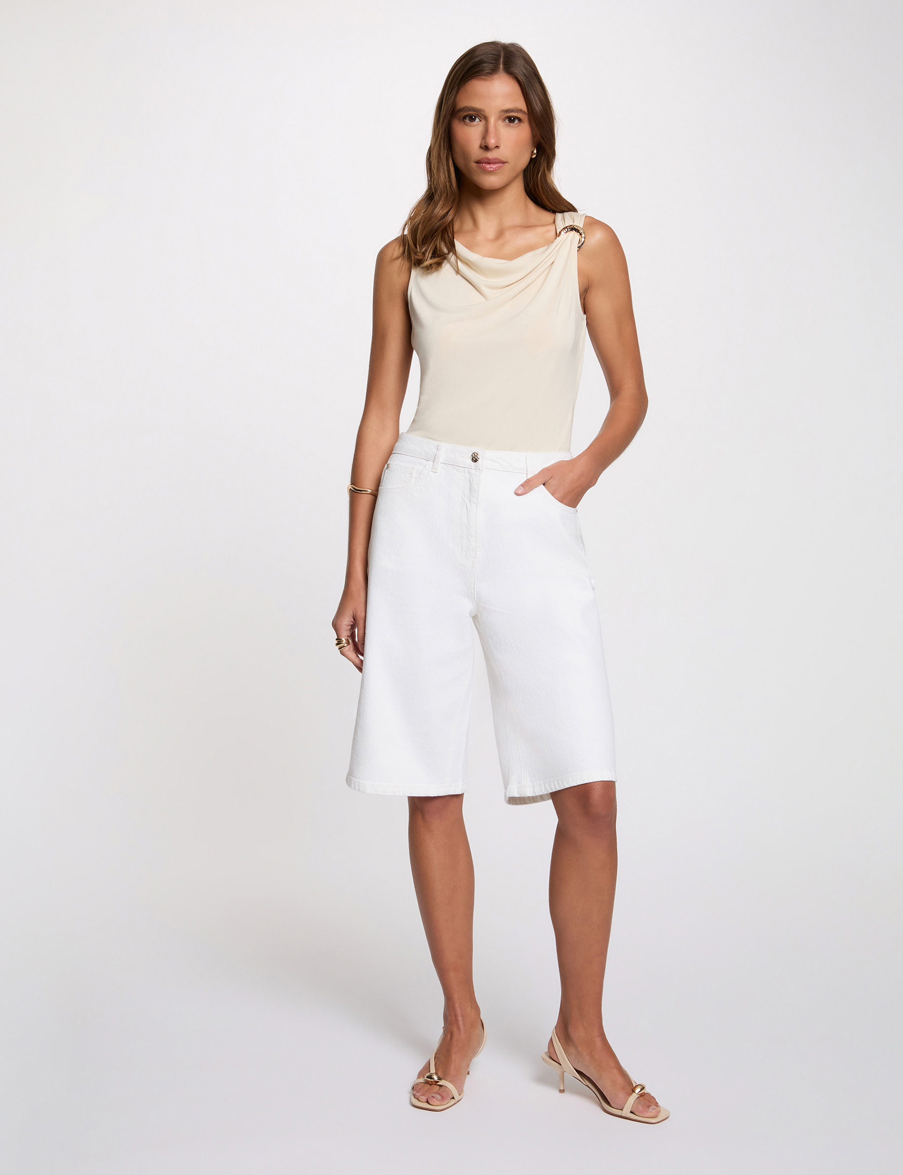 D&eacute;bardeur col b&eacute;nitier beige clair femme
