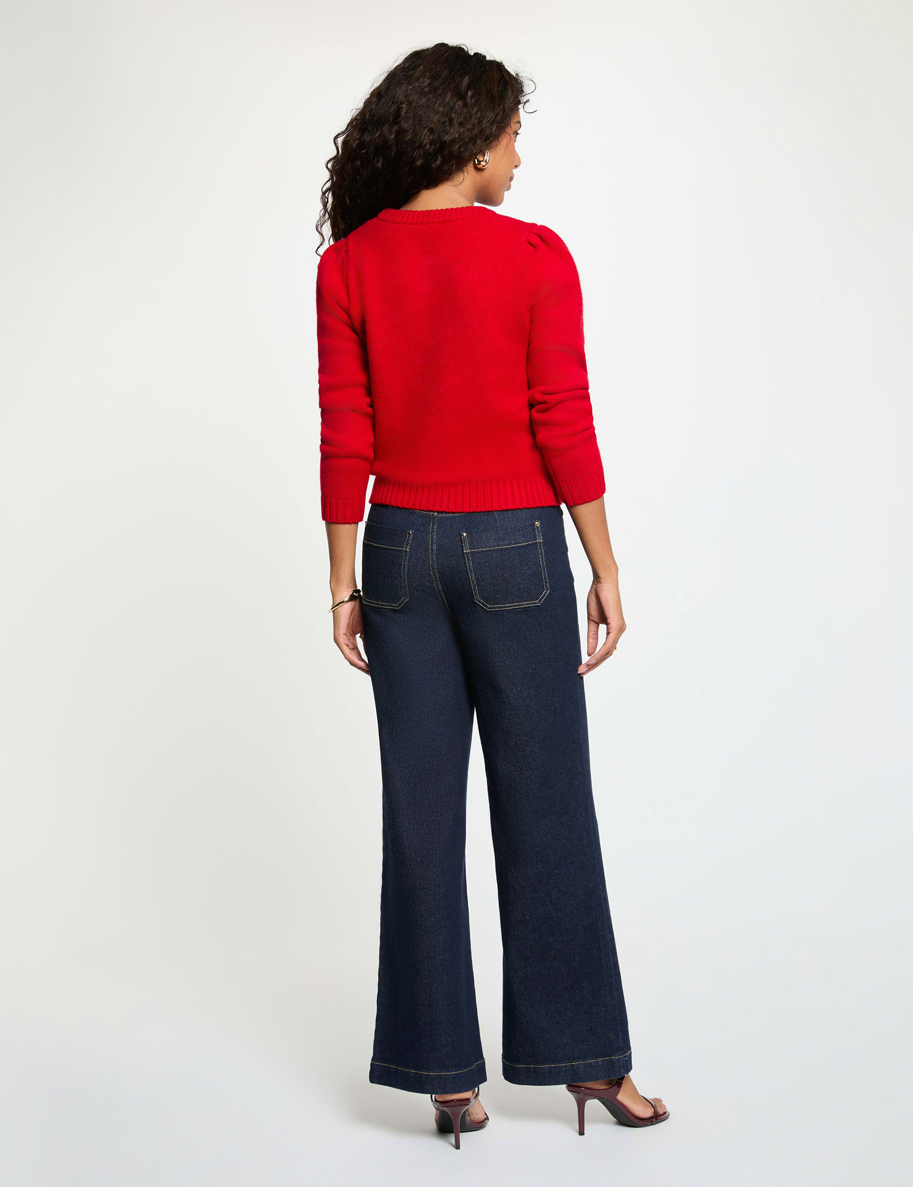 Pull &eacute;pais col rond rouge femme
