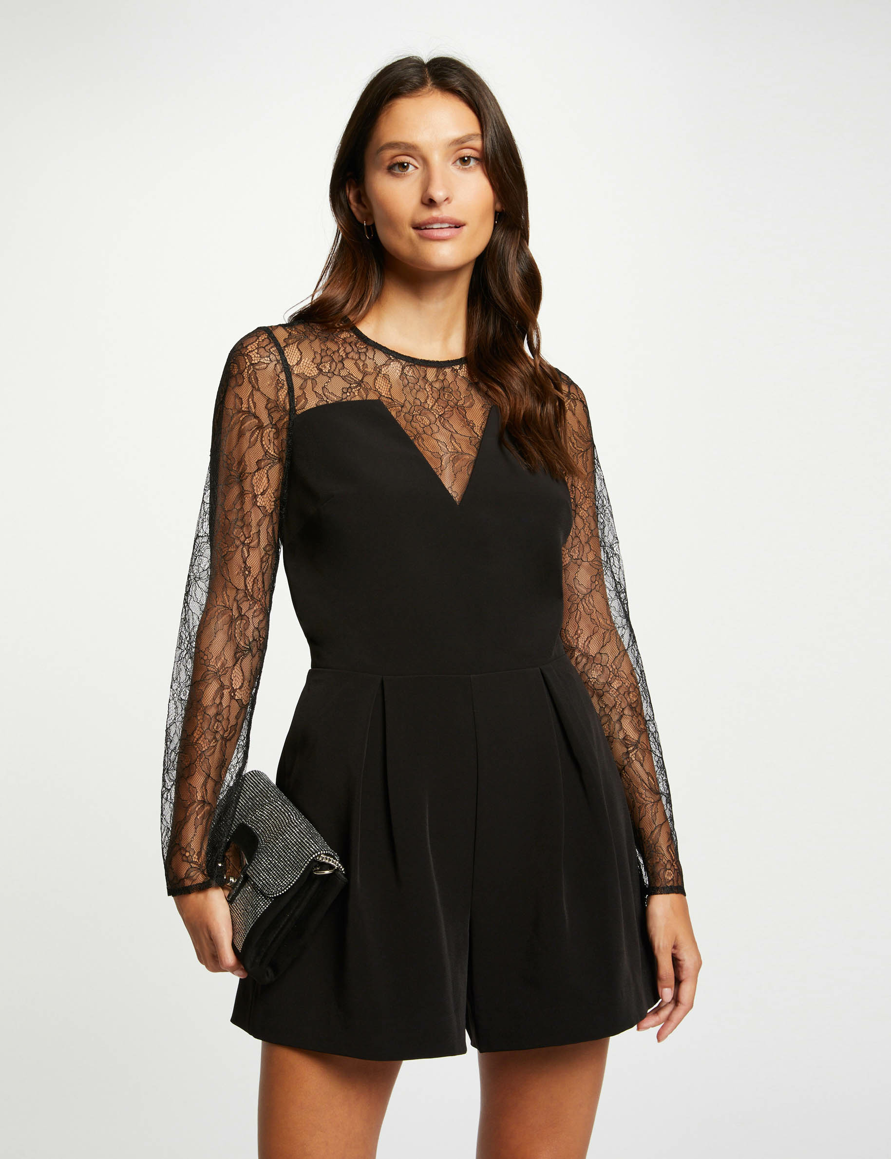 Combinaison jambes larges avec dentelle noir femme