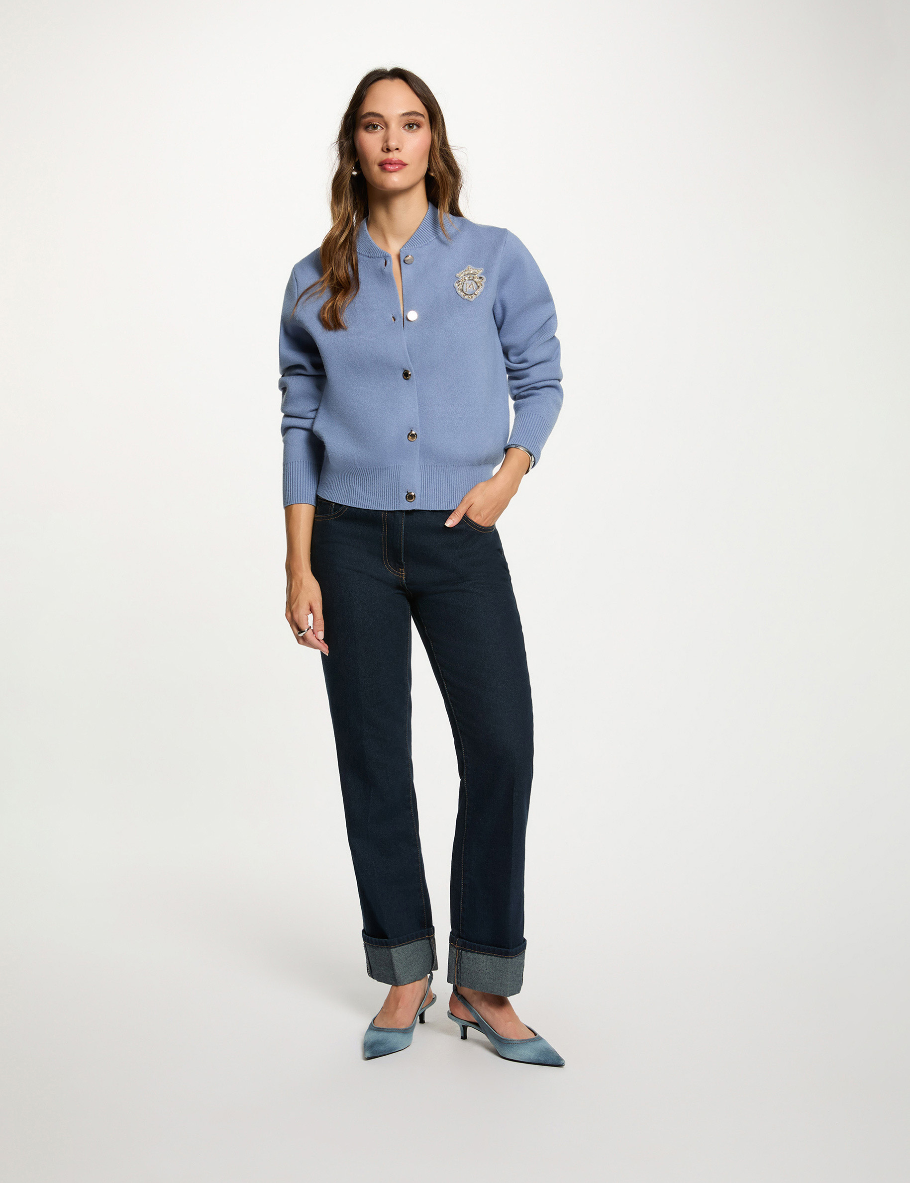 Jean droit strass denim brut femme