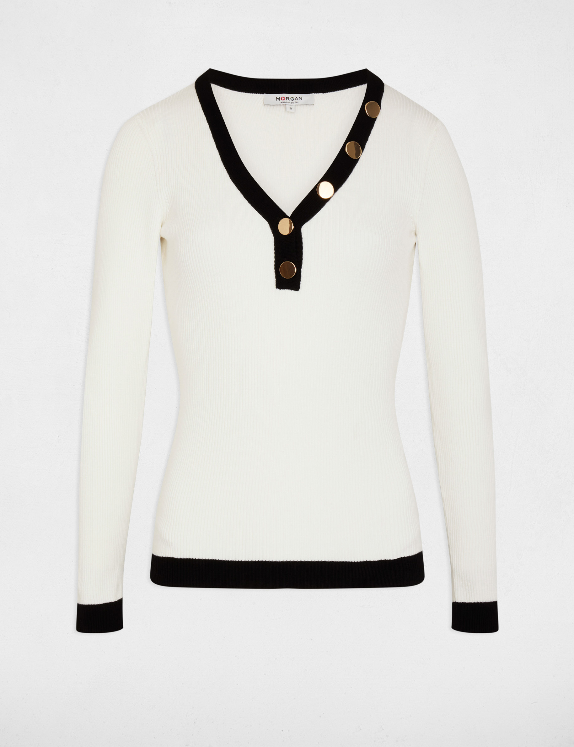 Pull ajust&eacute; col v blanc femme