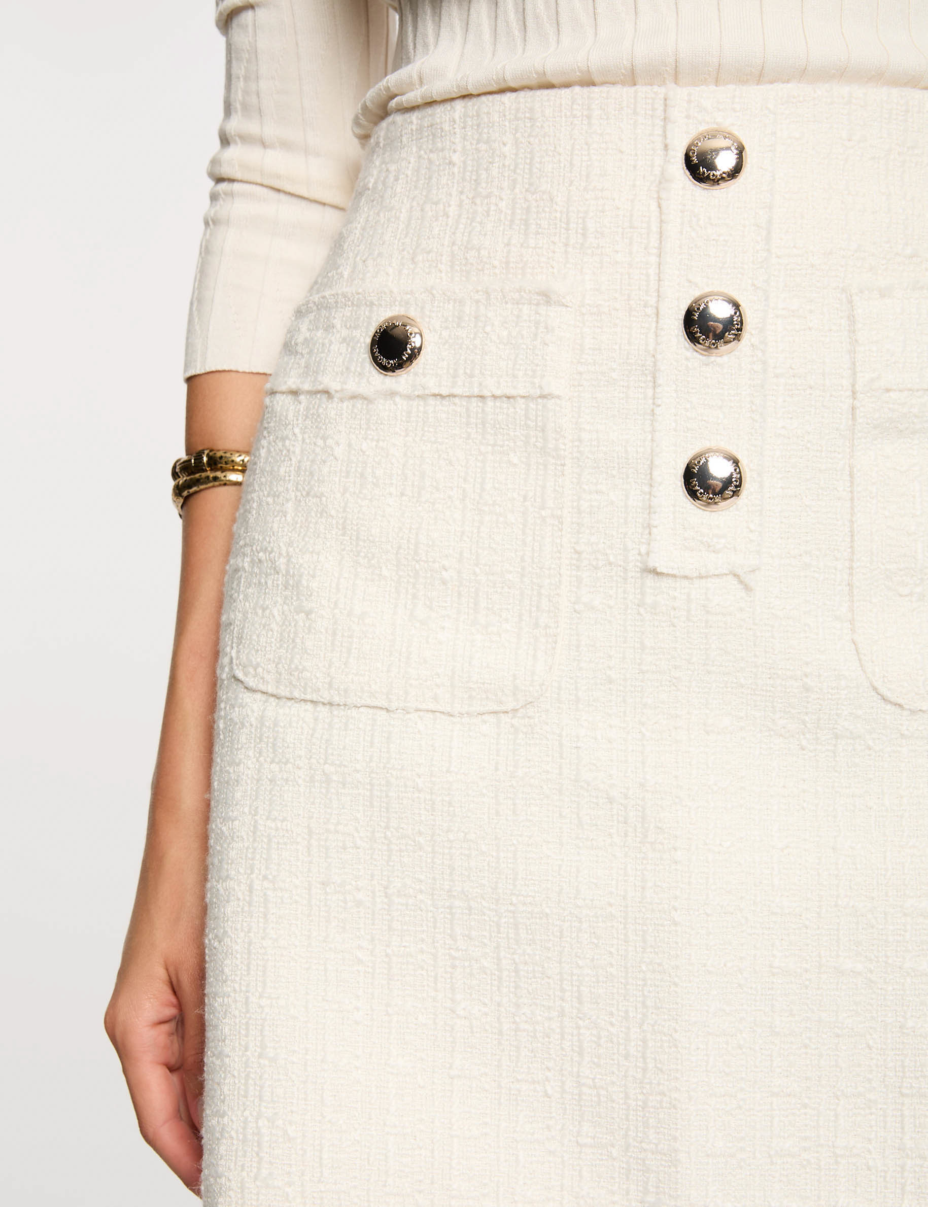 Jupe courte tweed ivoire femme