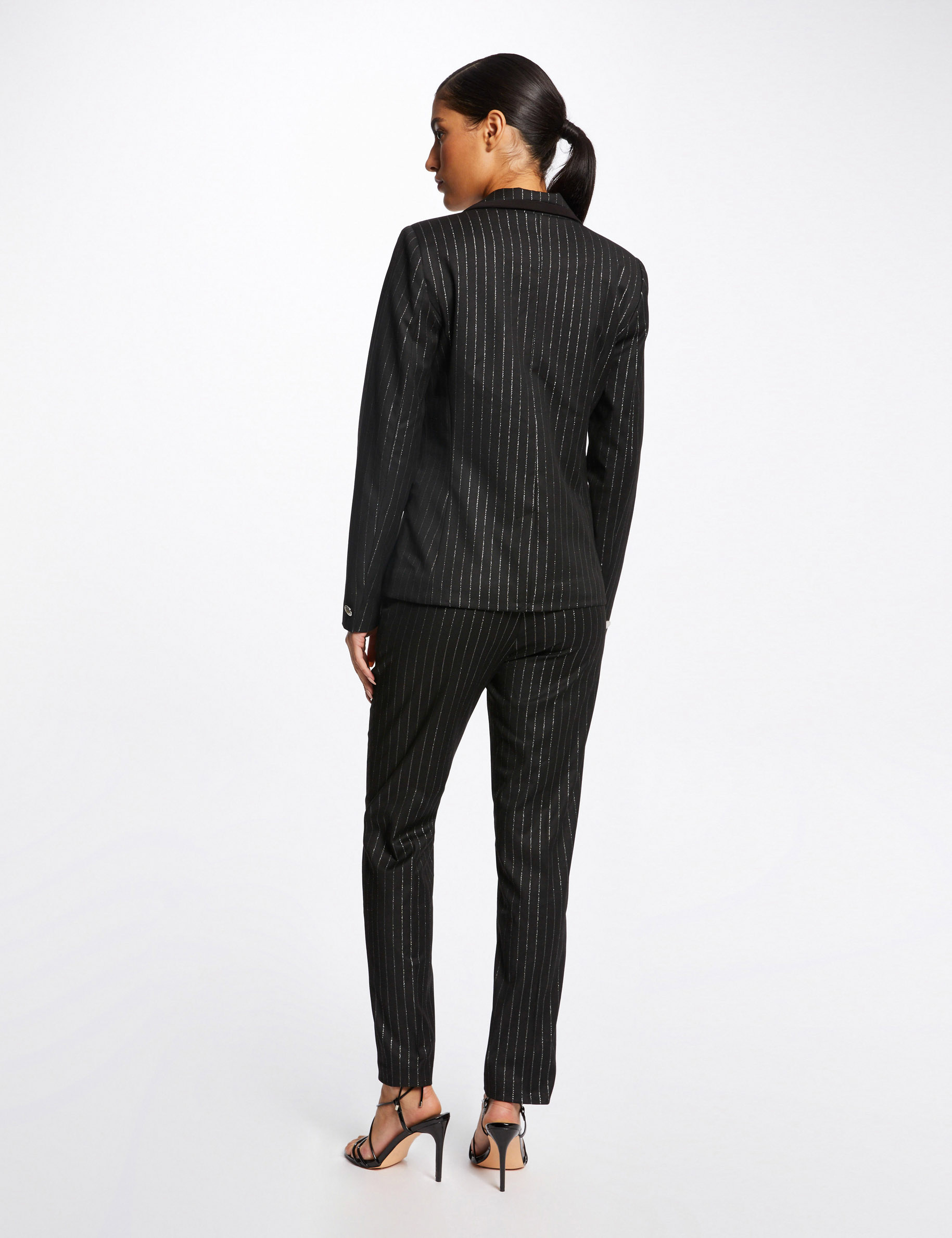 Veste tailleur droite à rayures noir femme
