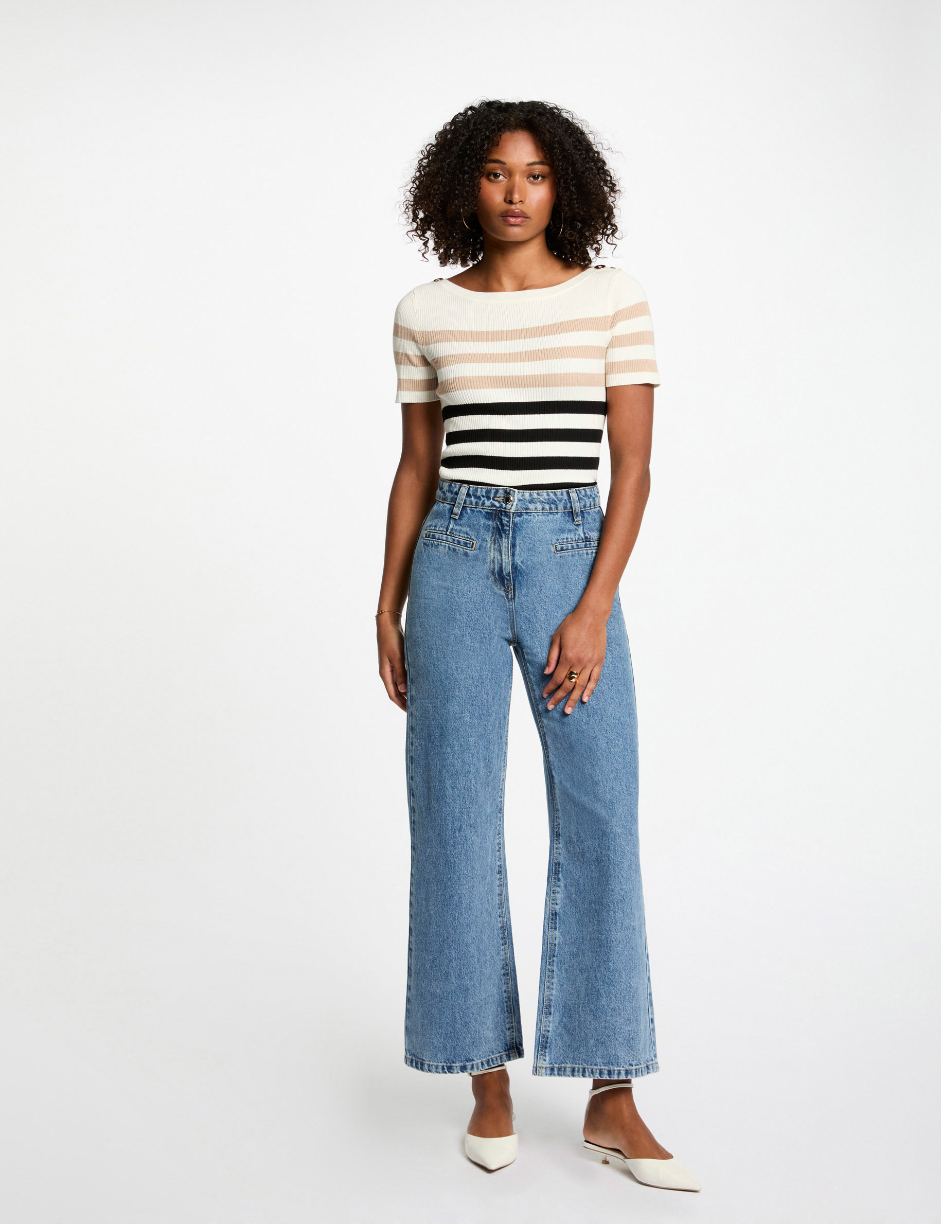 pull manches courtes raye ivoire femme Pull manches courtes rayé ivoire femme