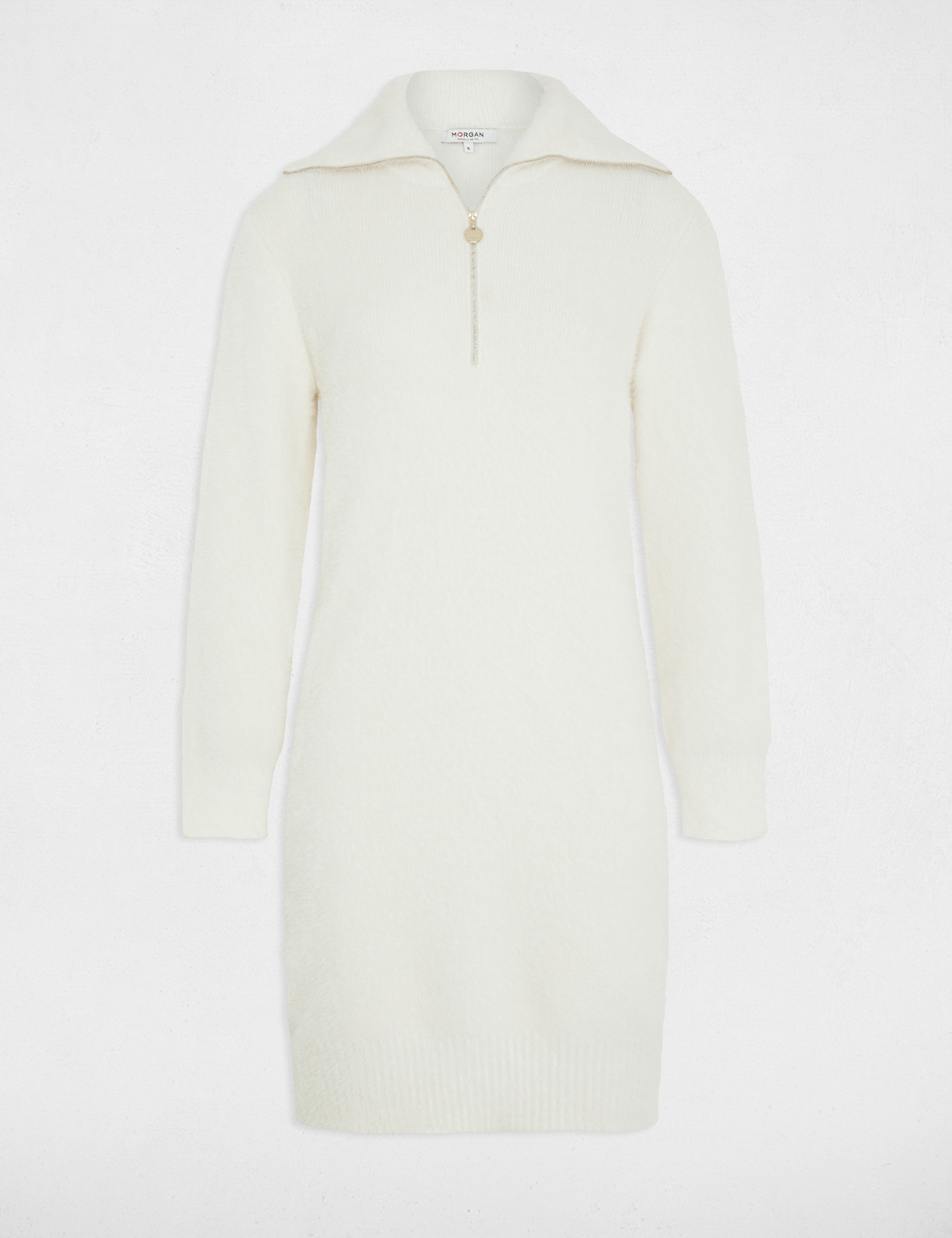 robe pull droite avec col camionneur ivoire femme Robe pull droite avec col camionneur ivoire femme