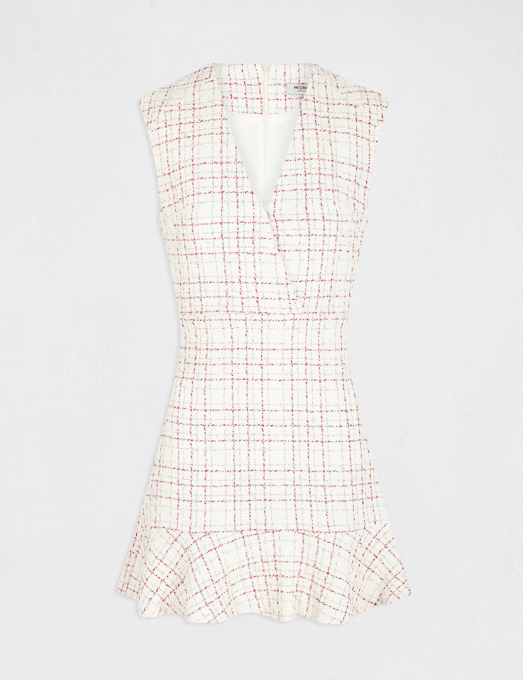 Robe ajustée sans manches à carreaux ecru femme