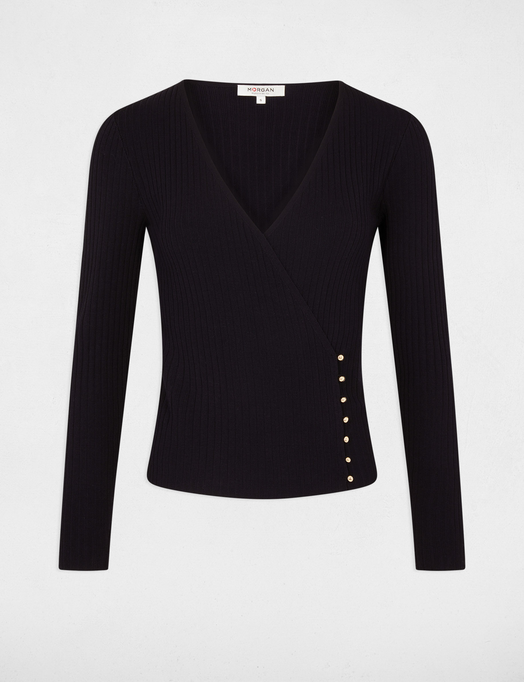 Pull manches longues col cache-coeur marine femme