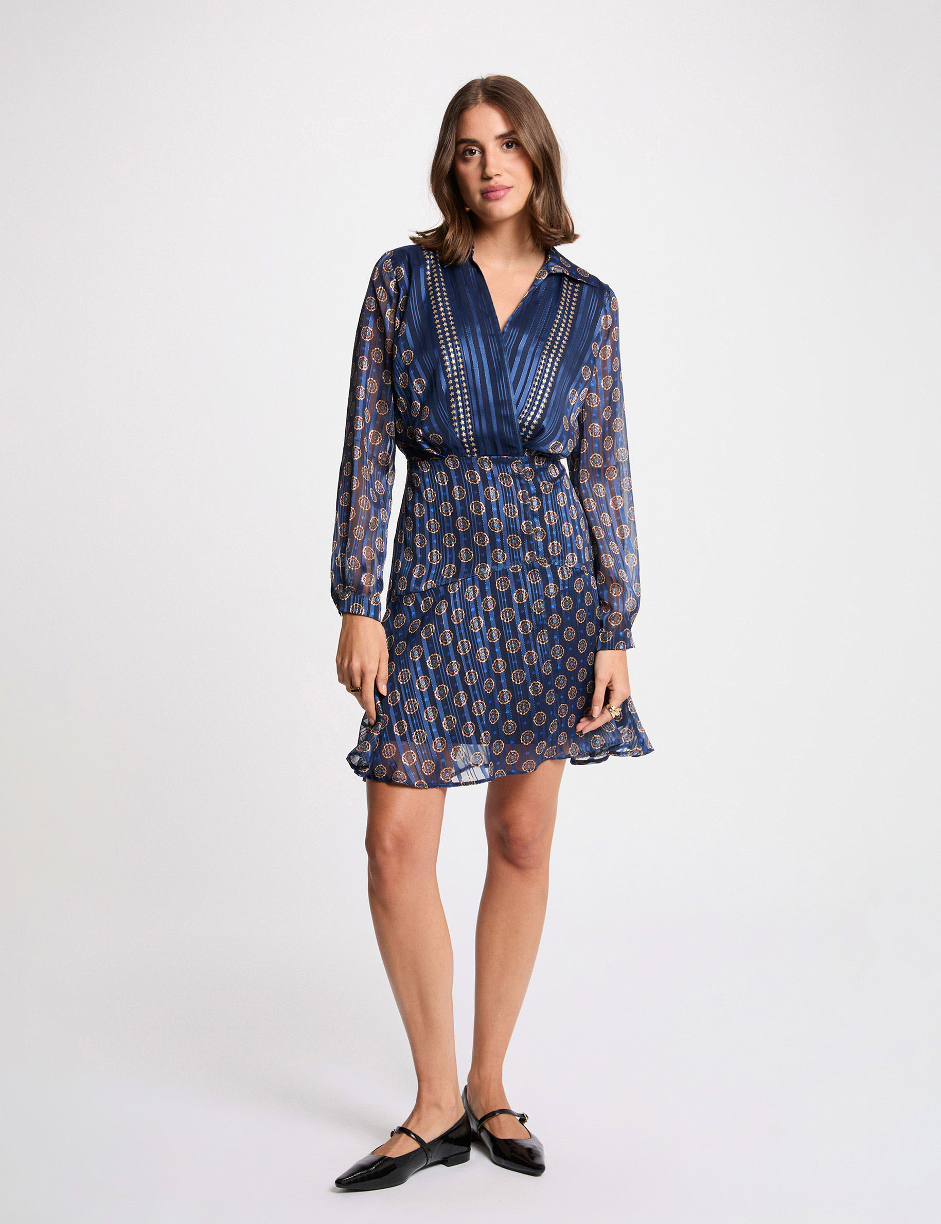 Robe fluide col v multicolore femme