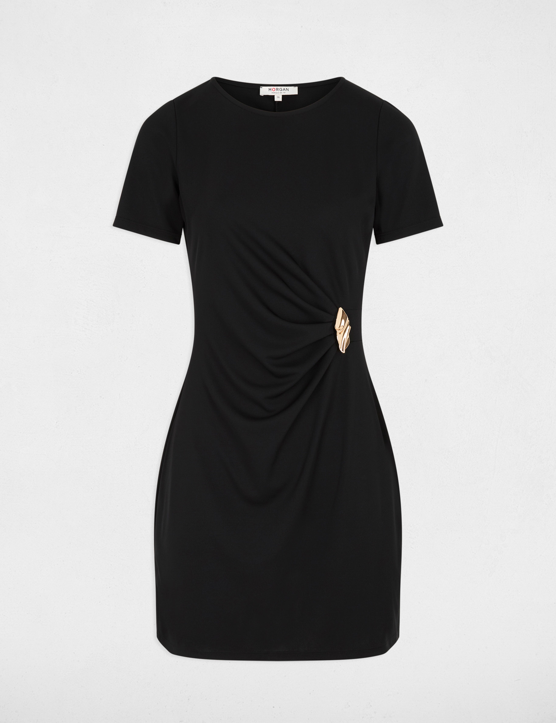 Robe courte col rond noir femme