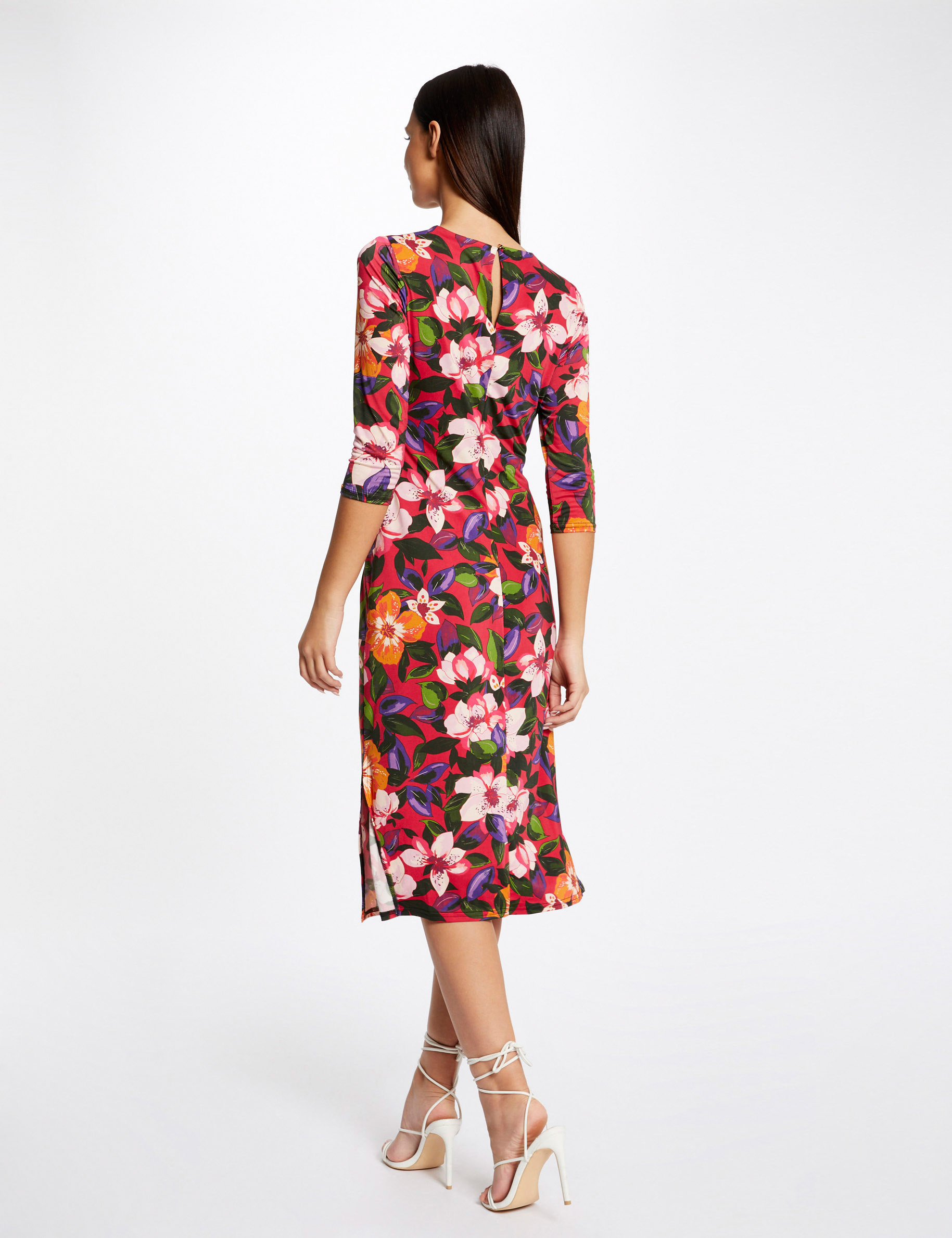Robe midi ajustée froncée imprimé floral multico femme Robe midi ajustée froncée imprimé floral multico femme