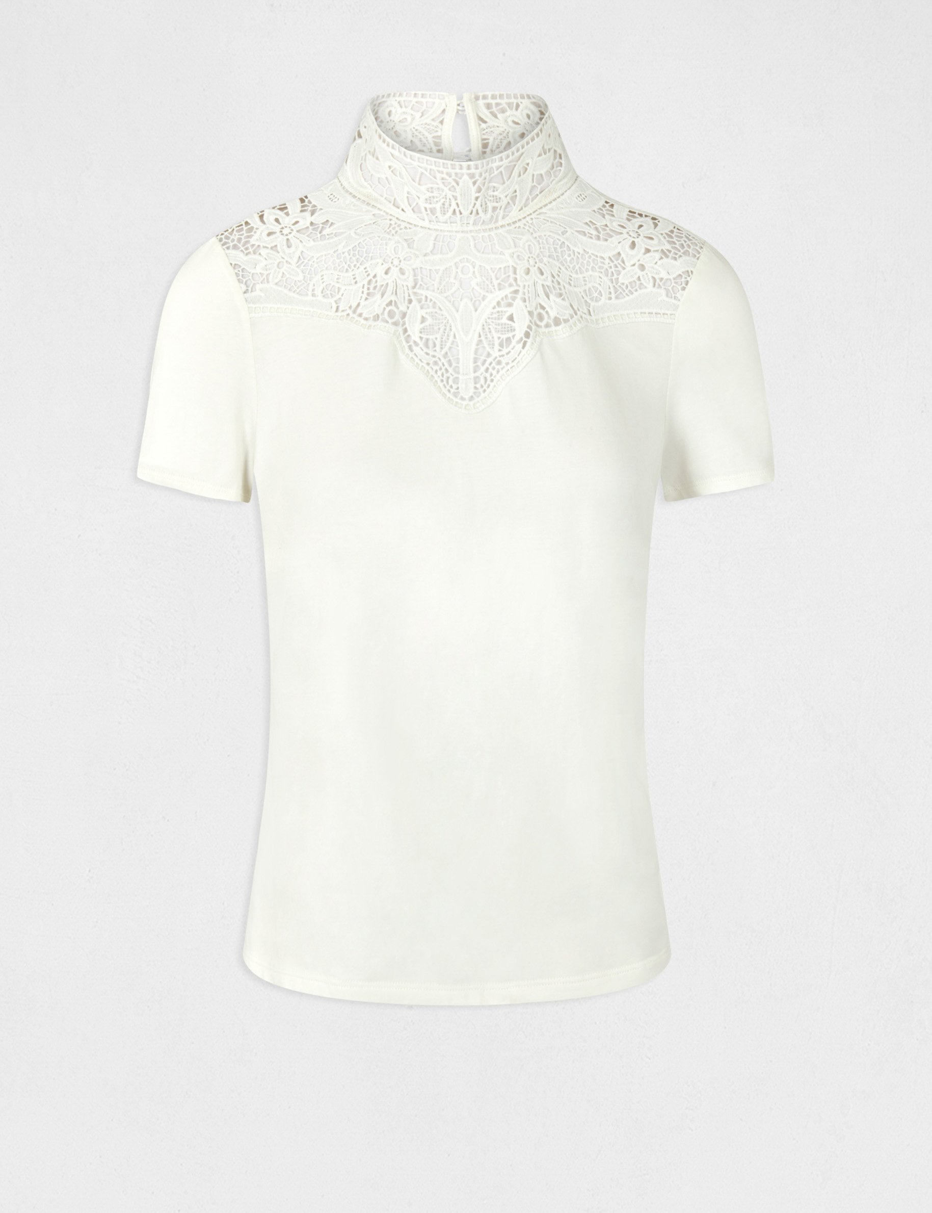 T-shirt manches courtes à dentelle ecru femme T-shirt manches courtes à dentelle ecru femme