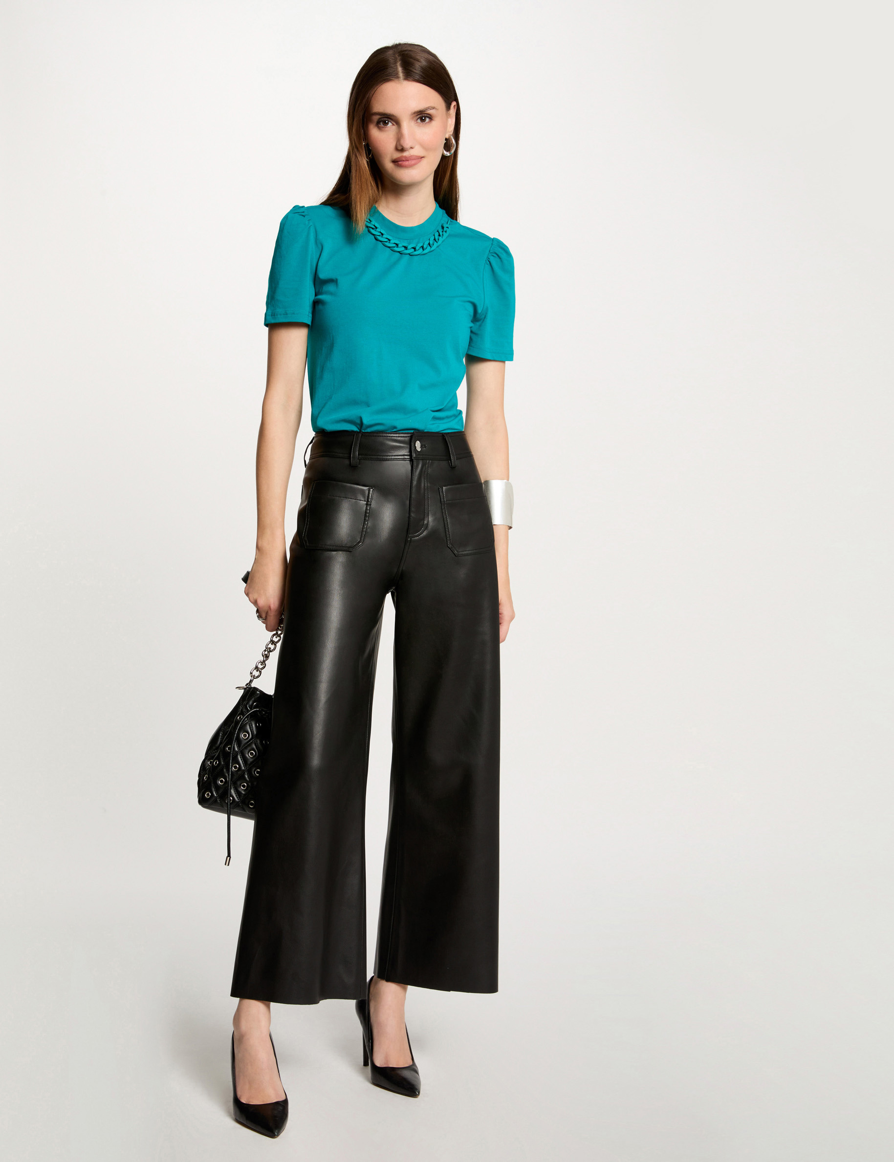 t shirt manches courtes chaine bleu turquoise femme T-shirt manches courtes chaîne bleu turquoise femme