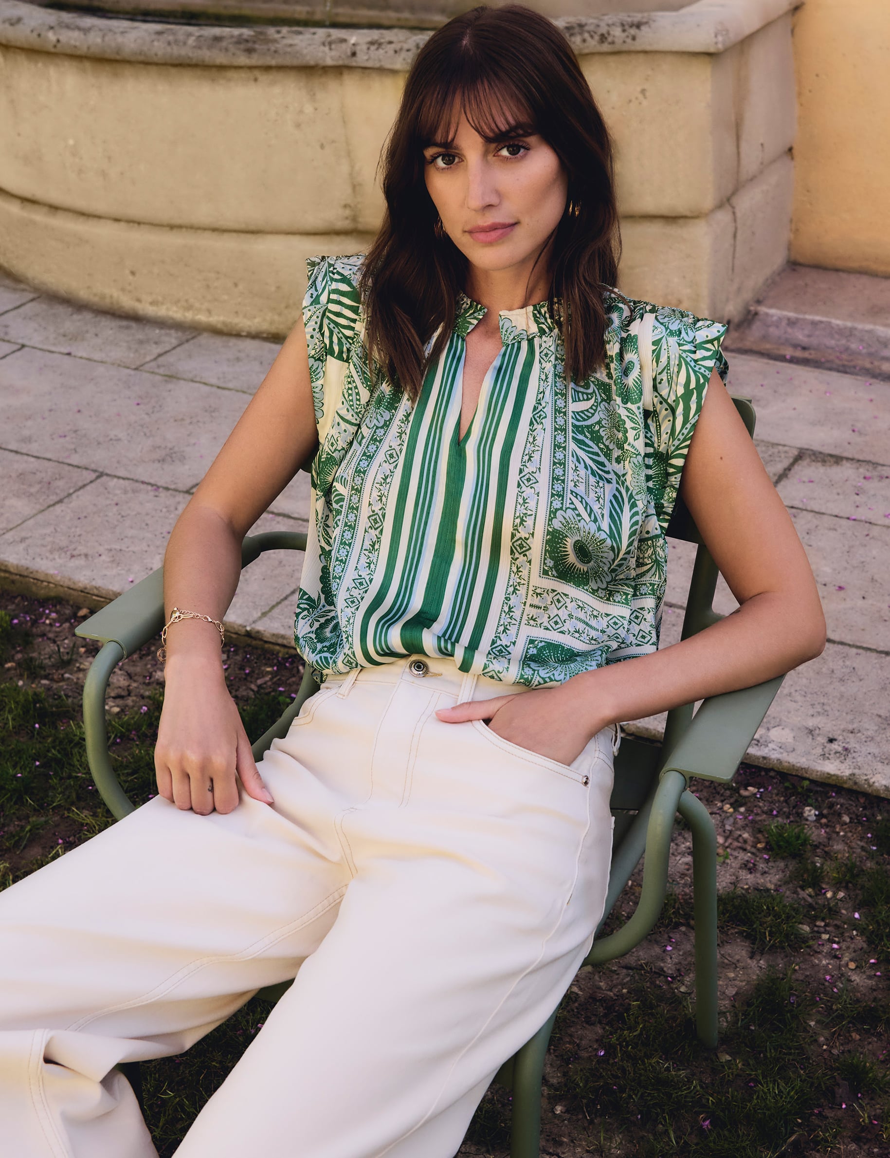 Blouse sans manches col v multicolore femme