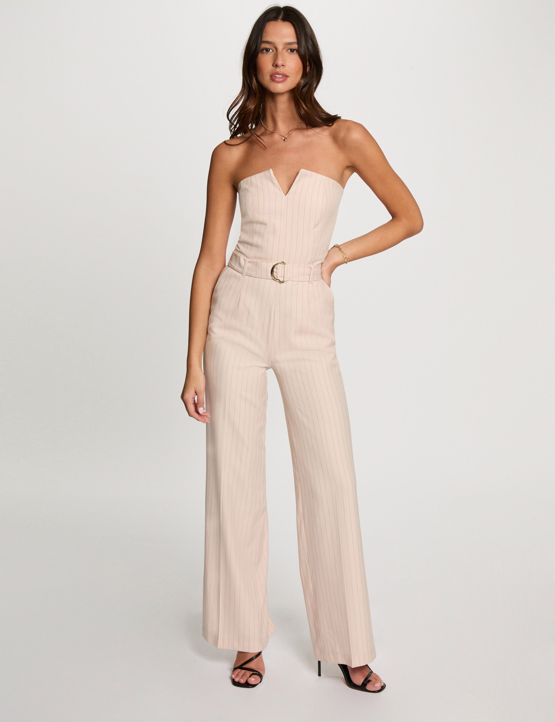 combinaison longue rayee rose clair femme Combinaison longue rayée rose clair femme