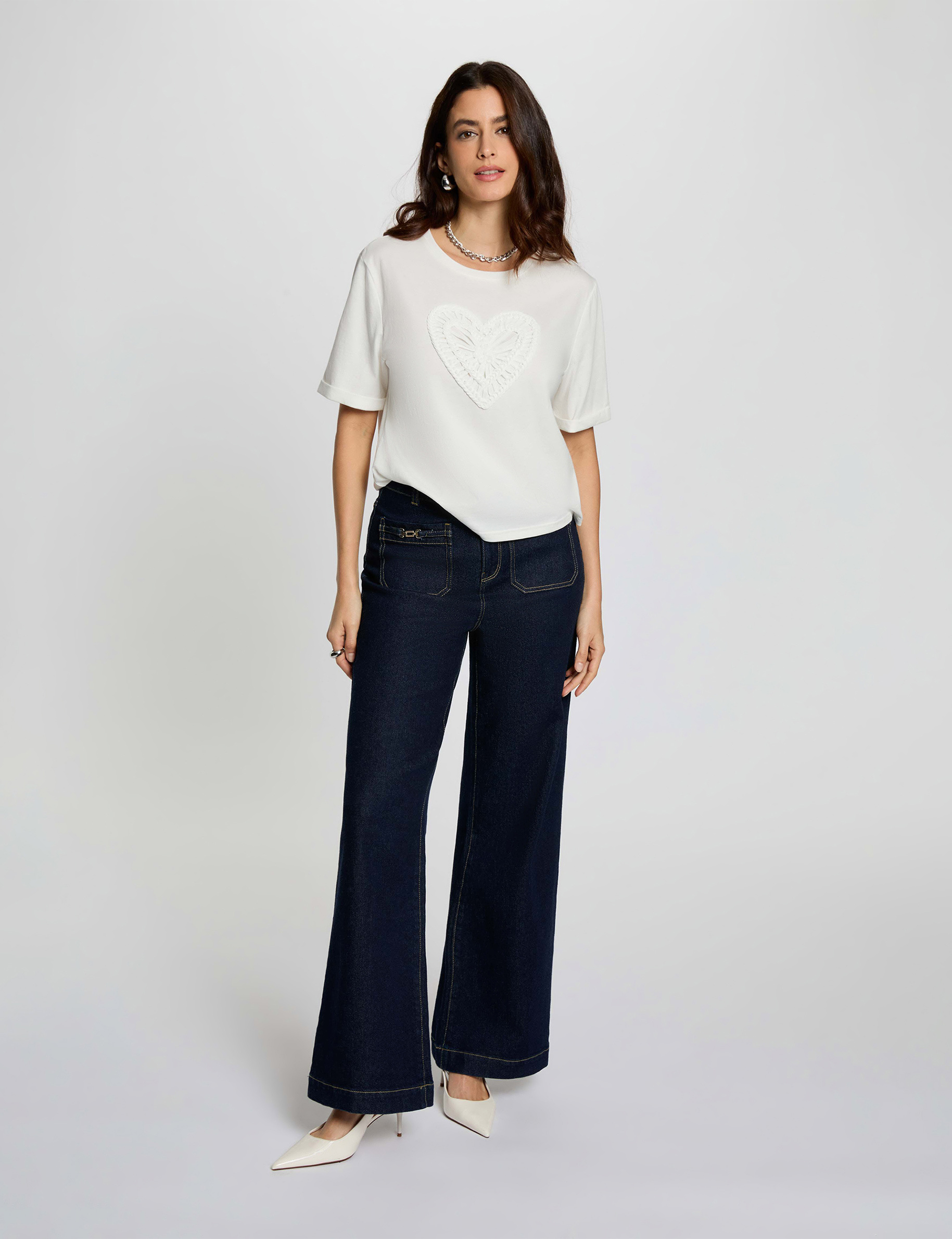 Jeans large avec ornements denim brut femme