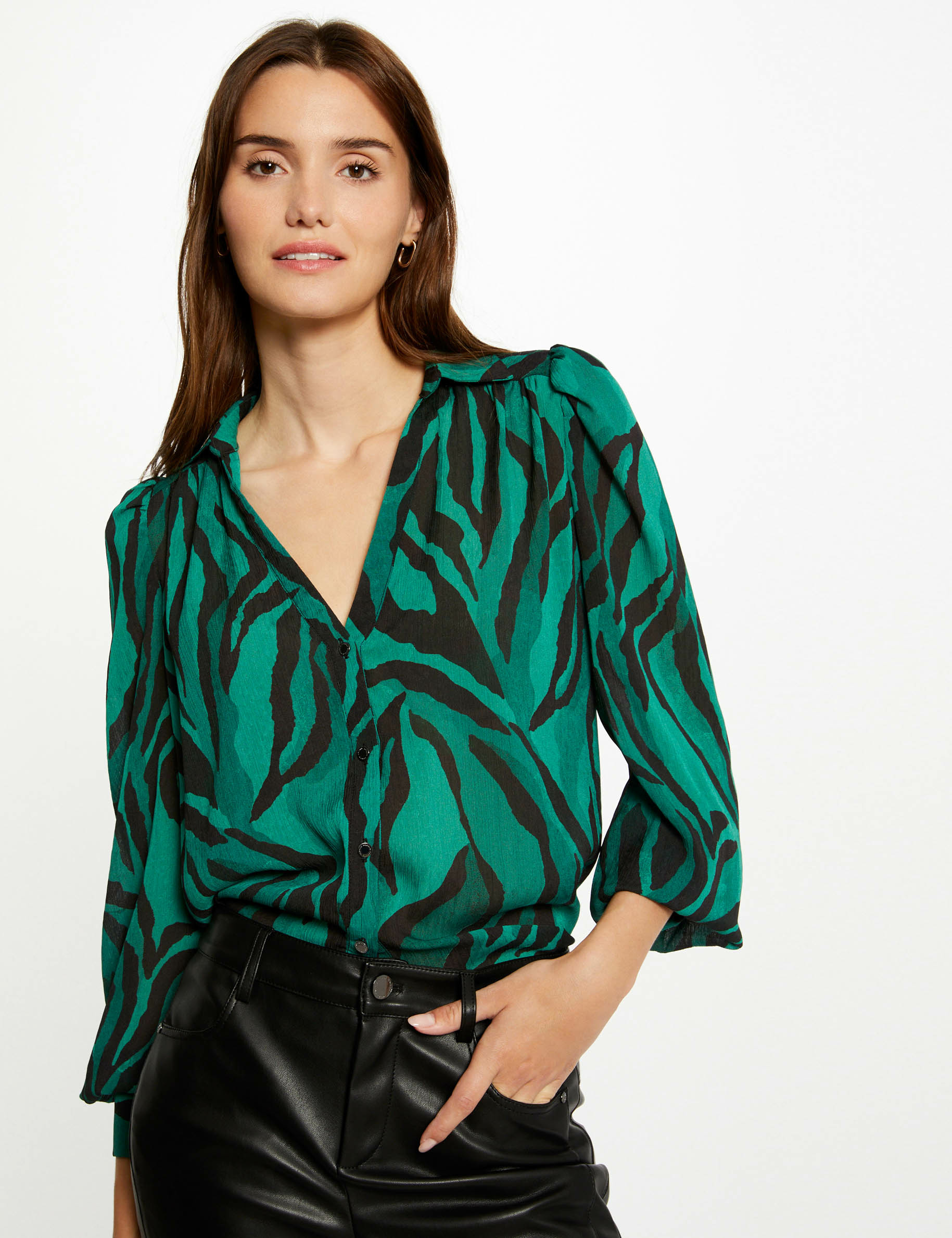 Chemise manches 3/4 imprimé animalier multico femme