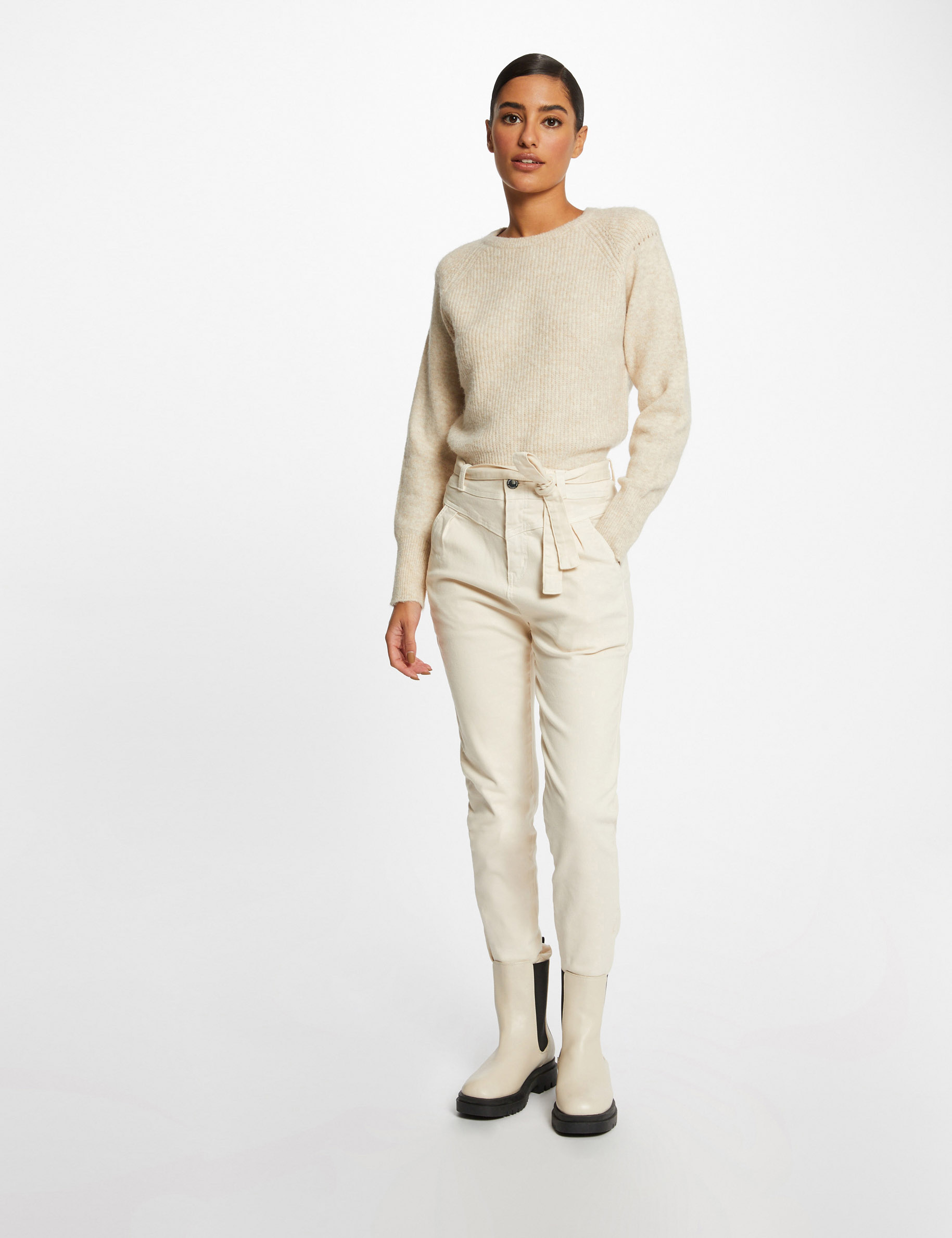 Pull Femme Manches Longues Morgan Avec Col Superposé - 77% Viscose, 23% Polyamide - Coupe Droite, Détails Zippés