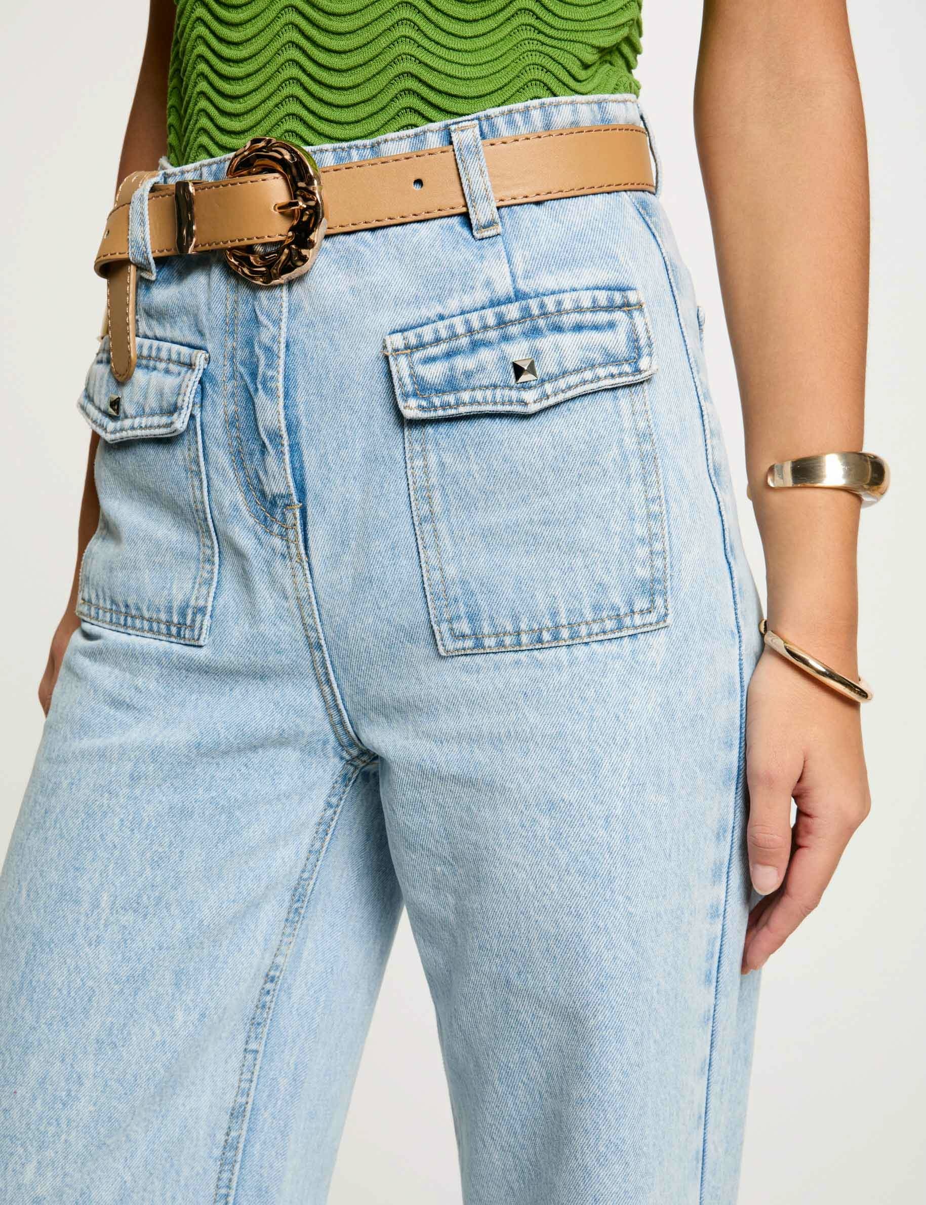 jeans large taille haute denim bleach femme Jeans large taille haute denim bleach femme