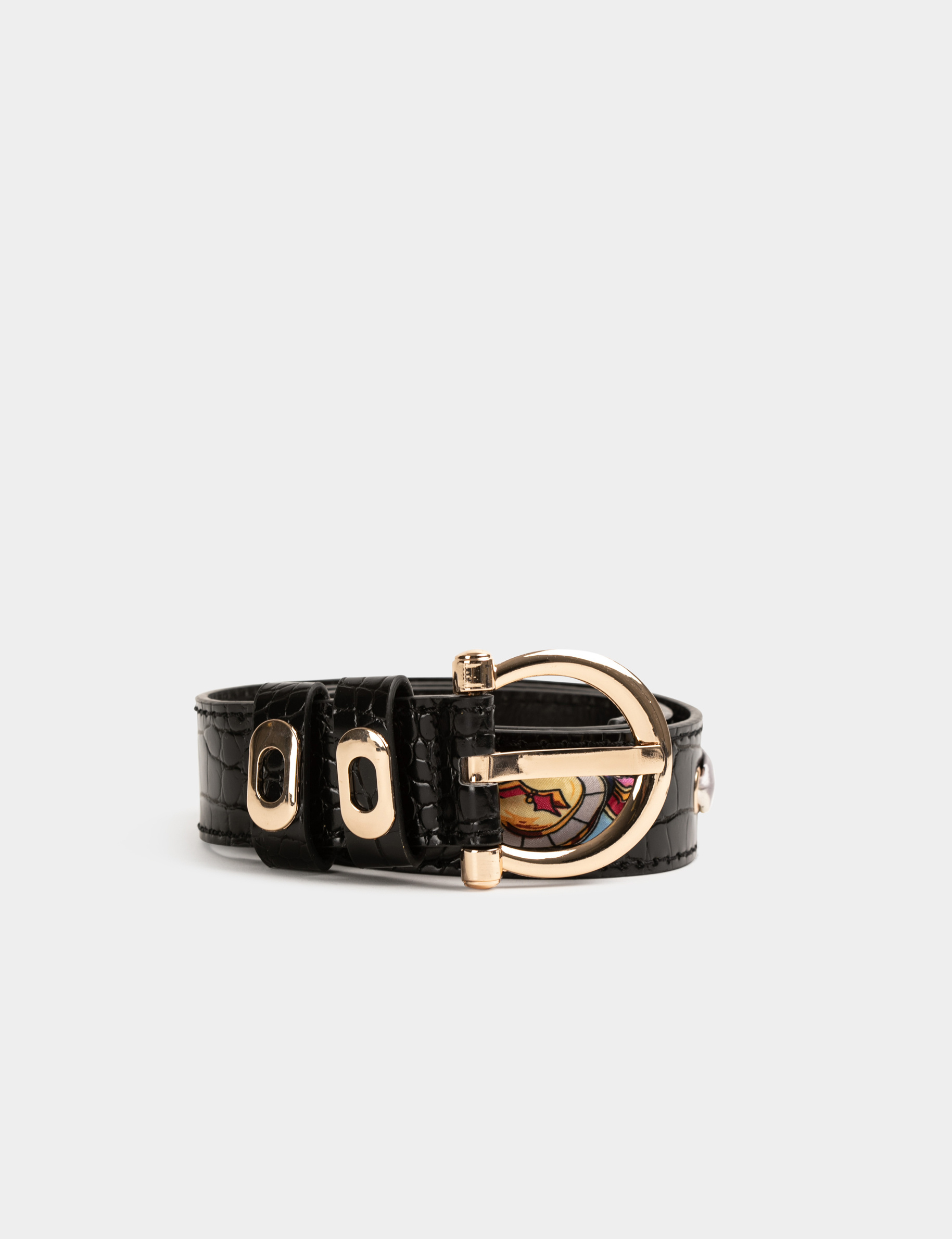 Ceinture avec foulard et aspect croco noir femme