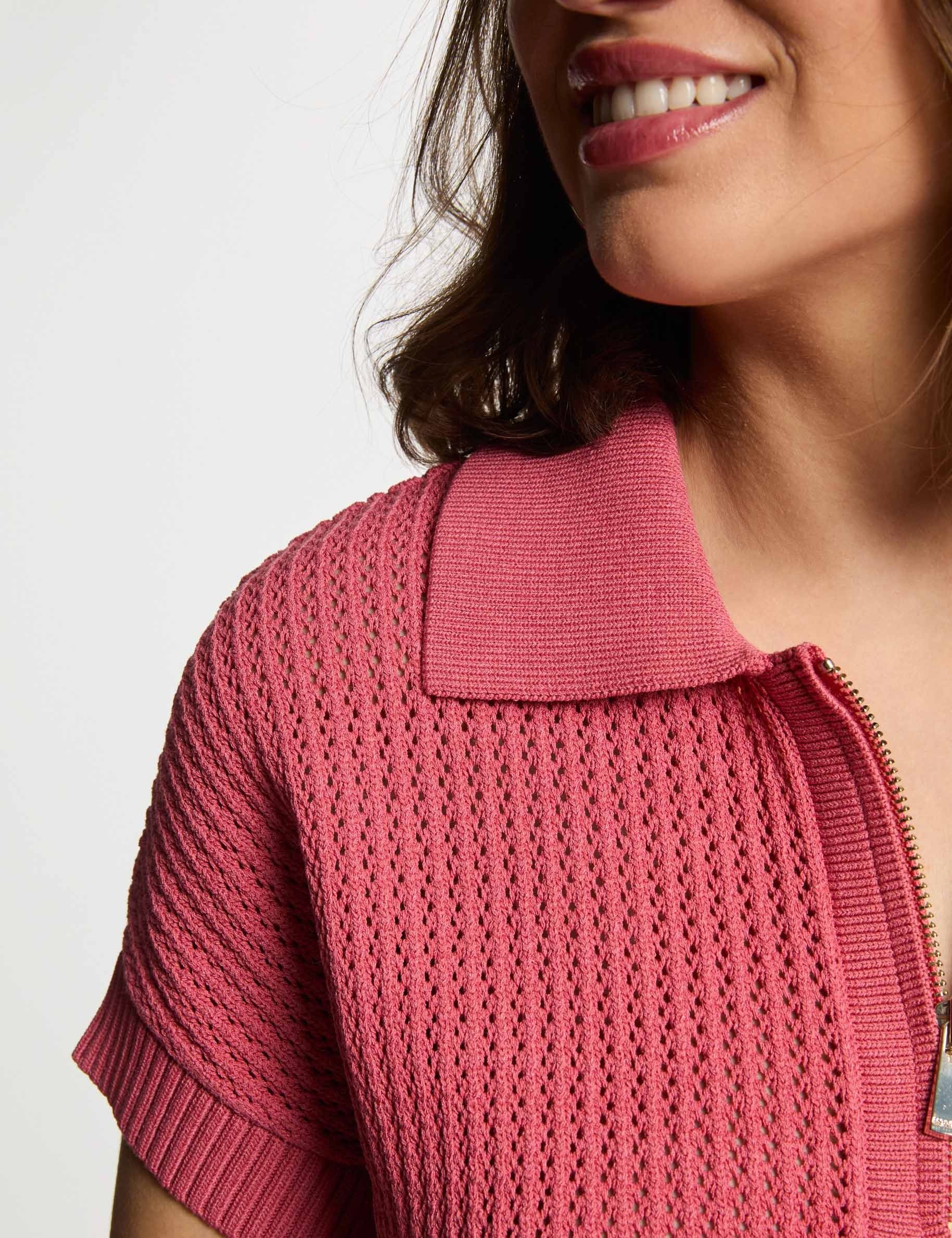 pull col polo zippe vieux rose femme Pull col polo zippé vieux rose femme