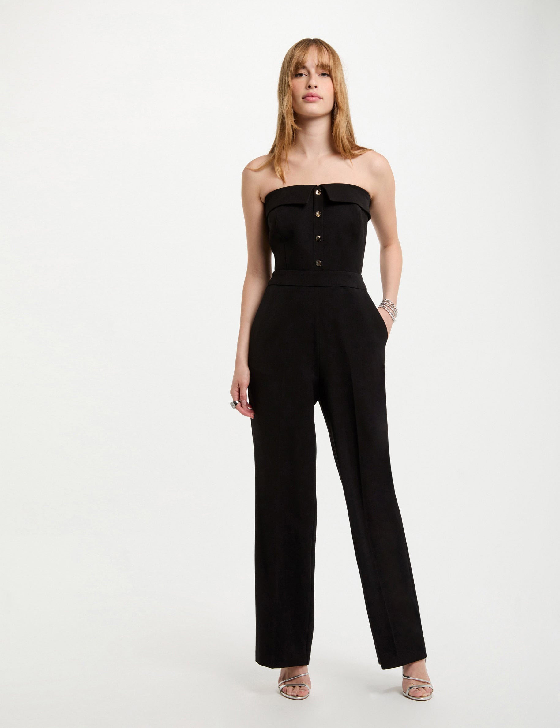 Combinaison longue col bustier noir femme