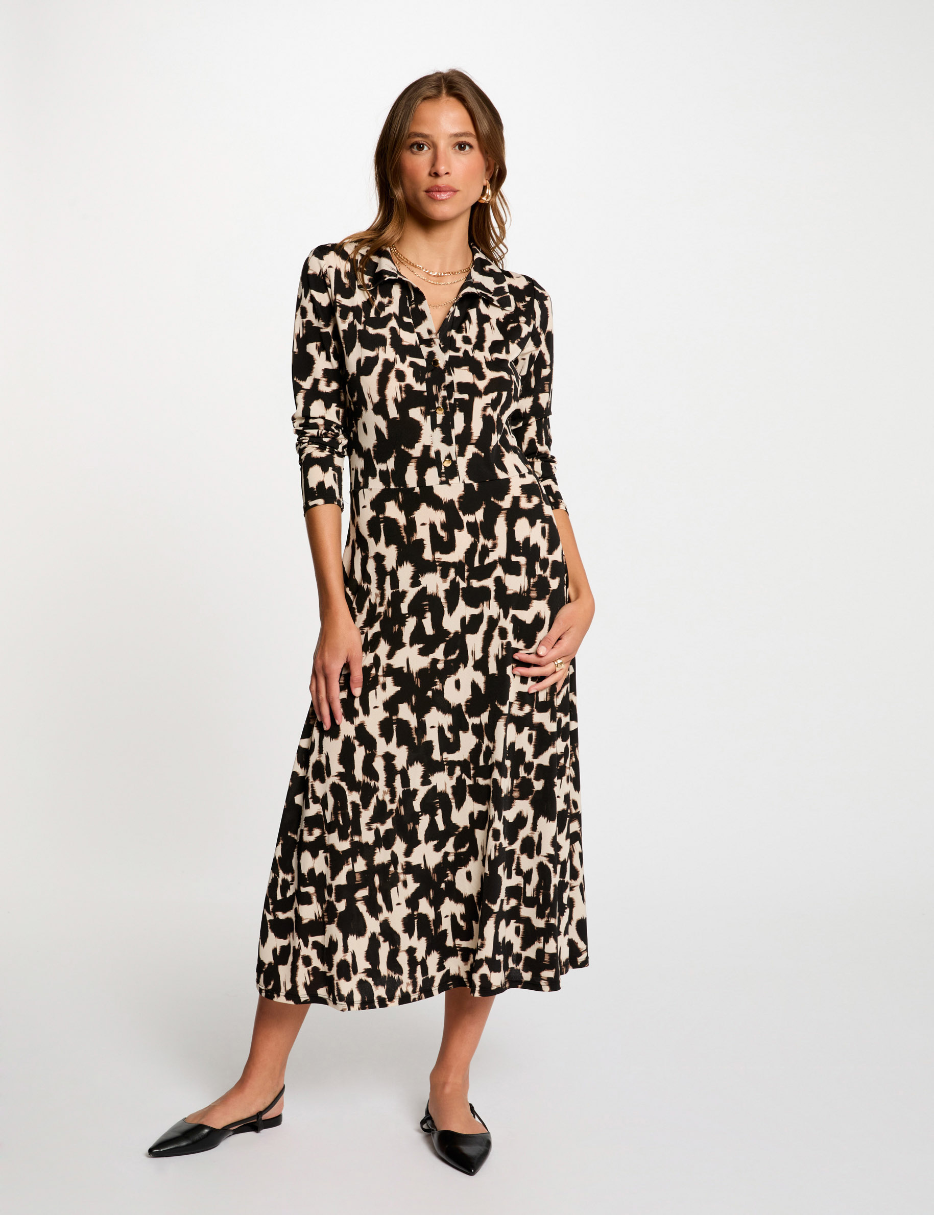 Robe longue droite imprimée multicolore femme