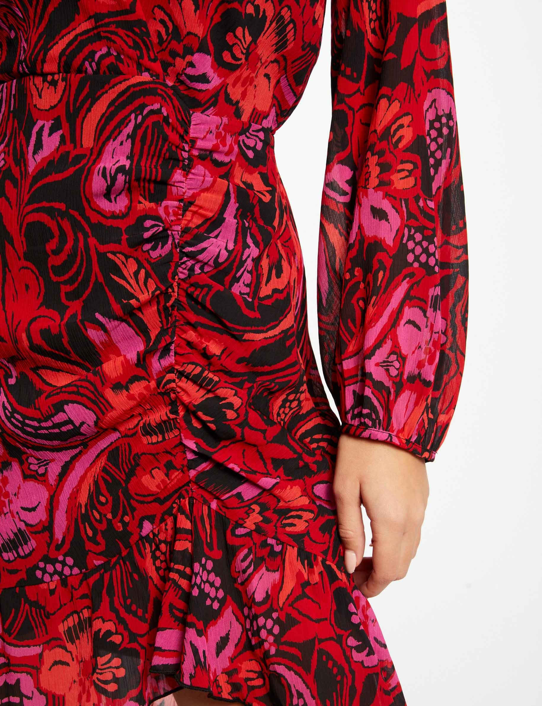 Robe droite froncée imprimé végétal multico femme