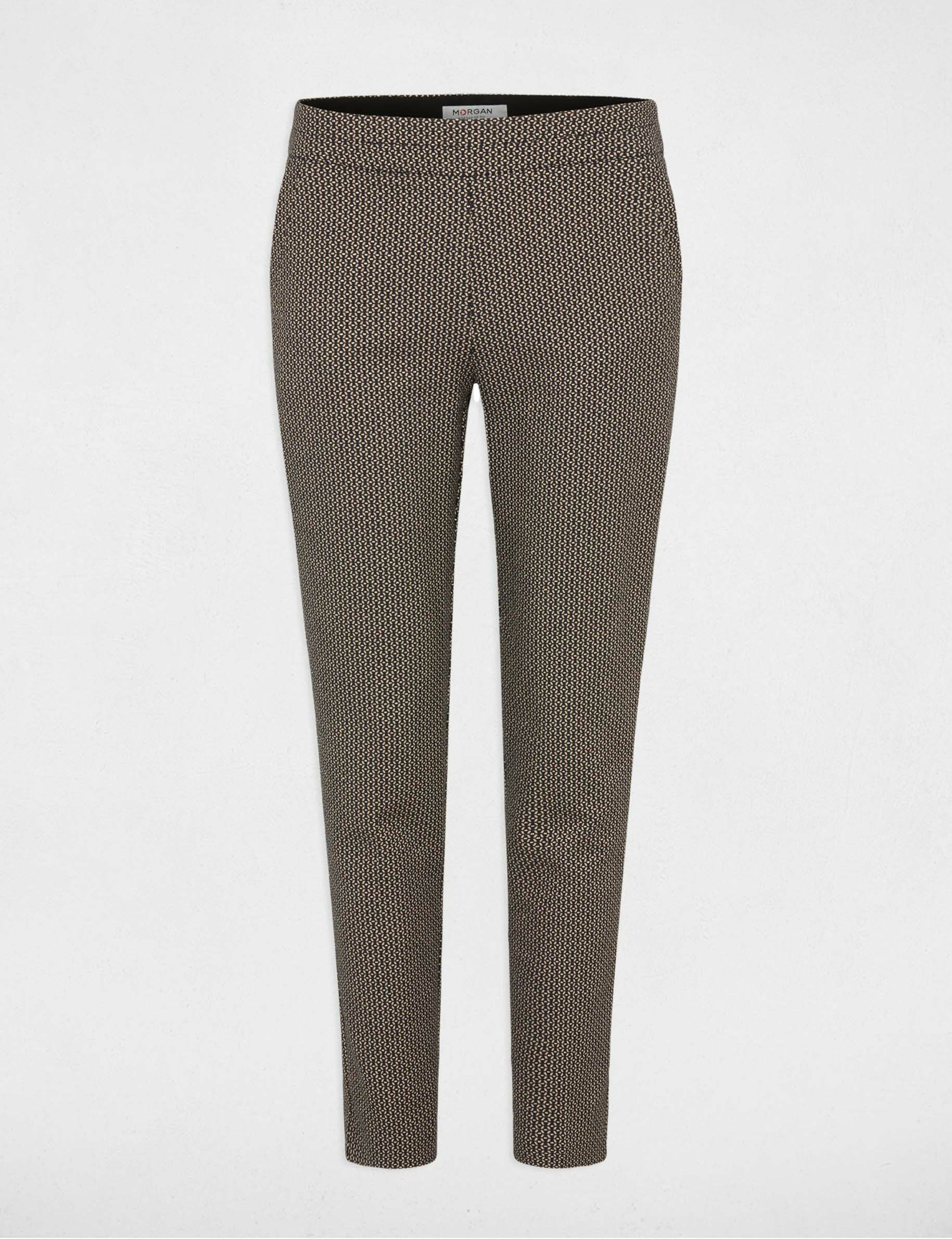 Pantalon cigarette imprimé géométrique noir femme