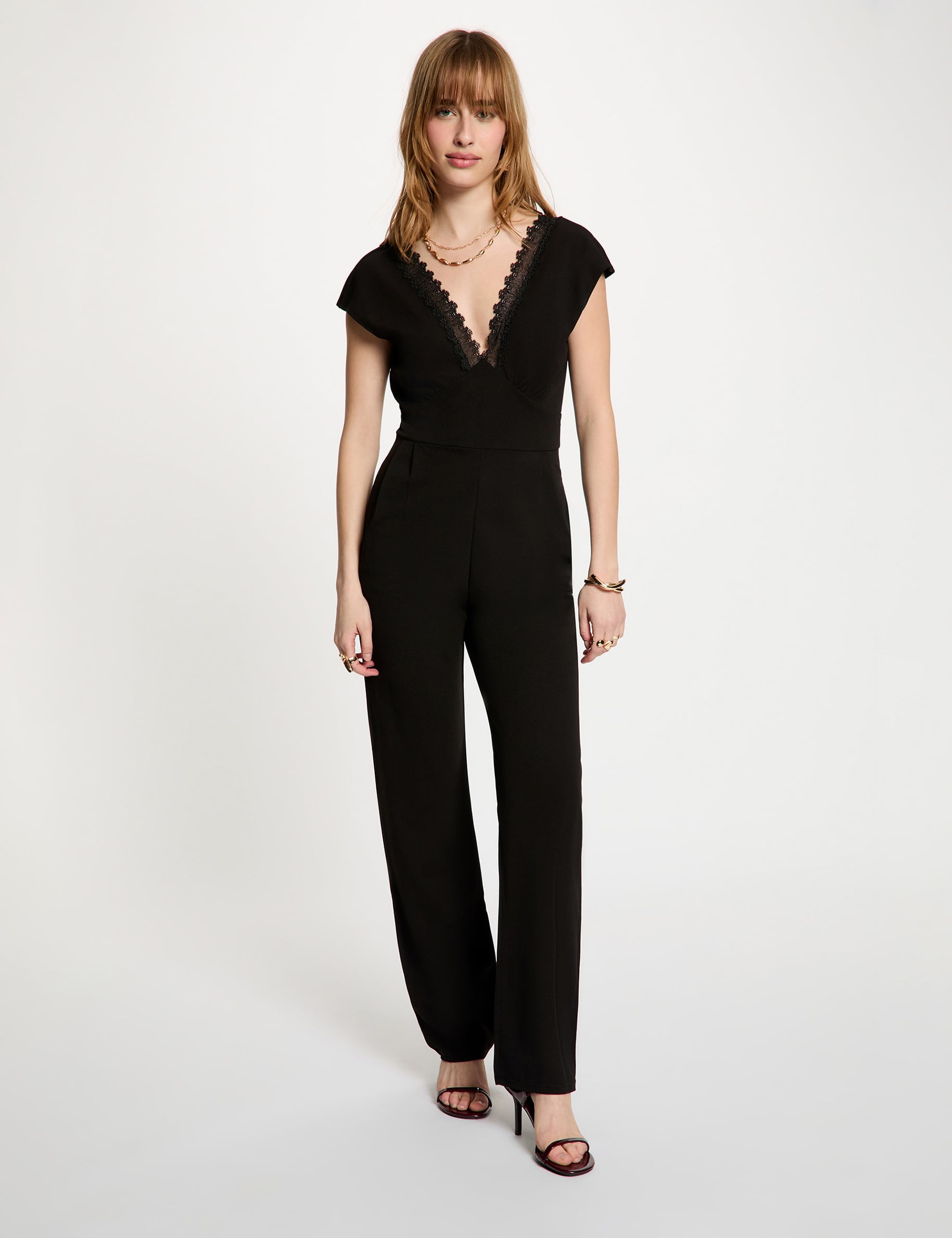 Combinaison dentelle col v noir femme